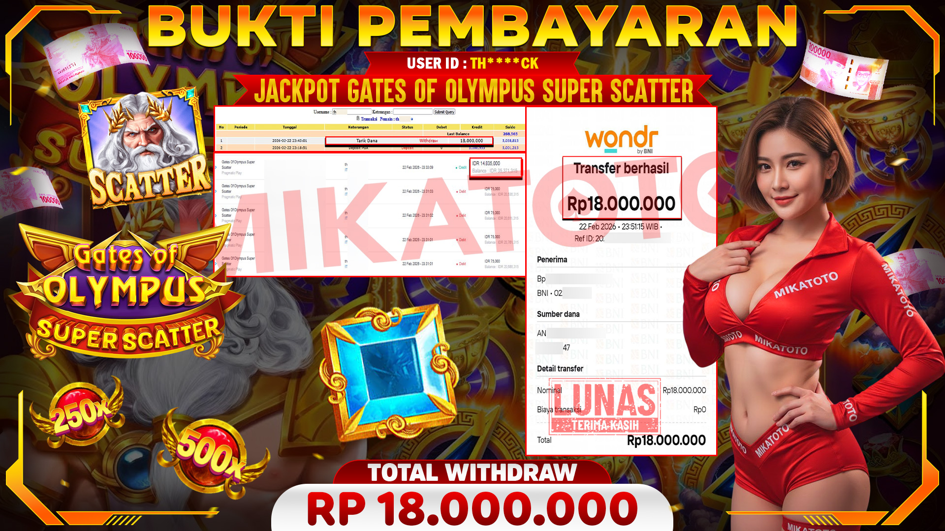 🏆 SELAMAT KEPADA PEMENANG JACKPOT DI Gates Of Olympus Super Scatter - Pragmatic Play 18,000.000🏆