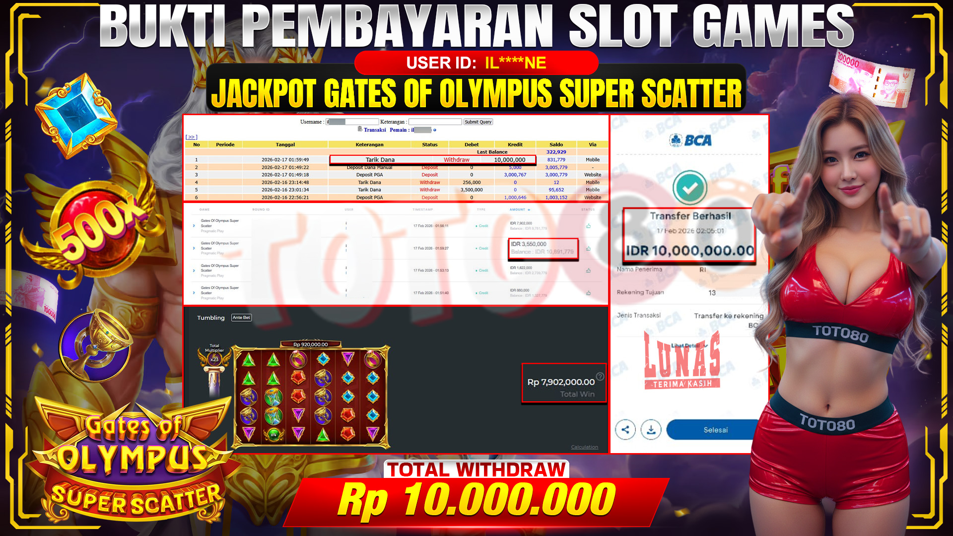 🎉 TOTO80 – JACKPOT SLOT GATES OF OLIMPUS SUPER SCATTER RP. 10,000,000,- TELAH DIBAYARKAN! 🎉