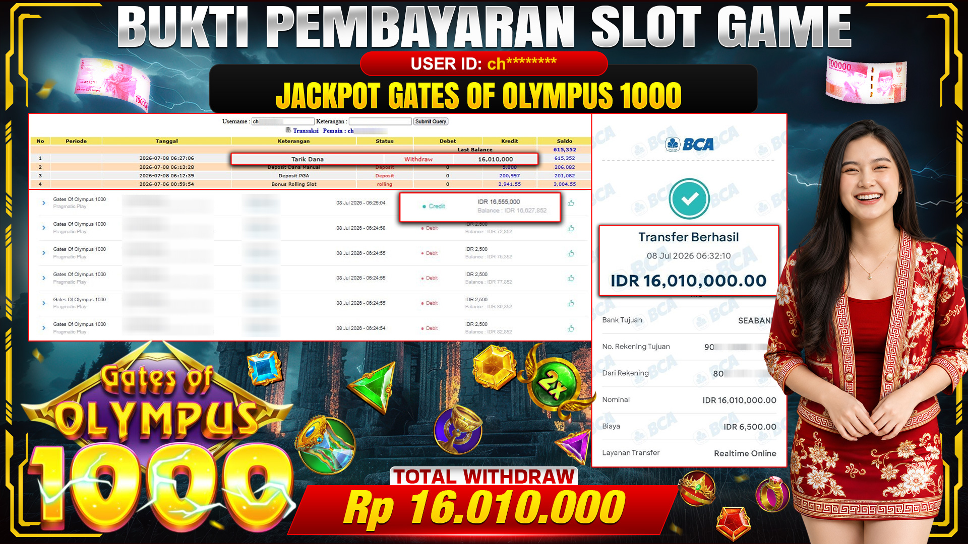 🏆 SELAMAT KEPADA PEMENANG JACKPOT DI Gates Of Olympus 1000 - Pragmatic Play 16,010,000🏆