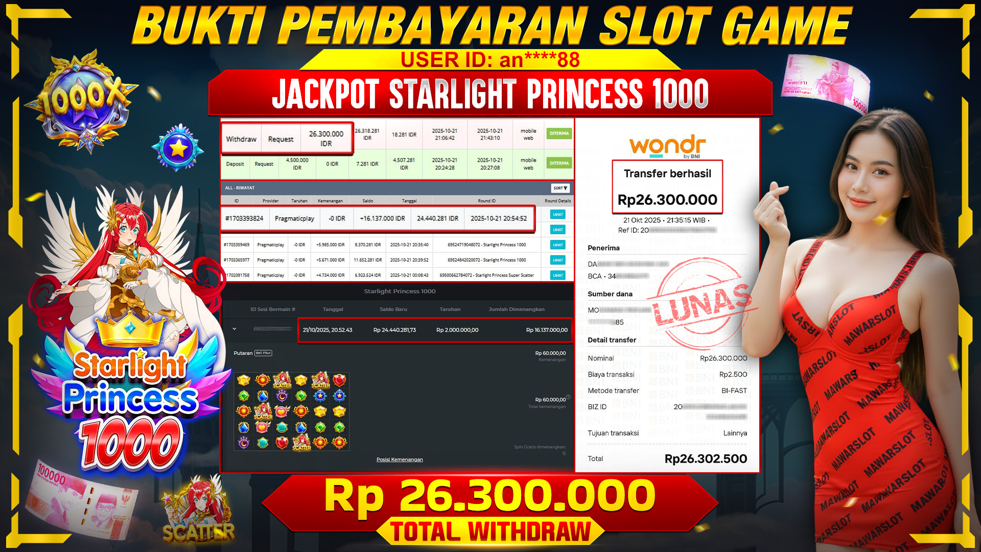 PETIR PUTRI LANGIT MENYAMBAR! JP BESAR DI STARLIGHT PRINCESS 1000!