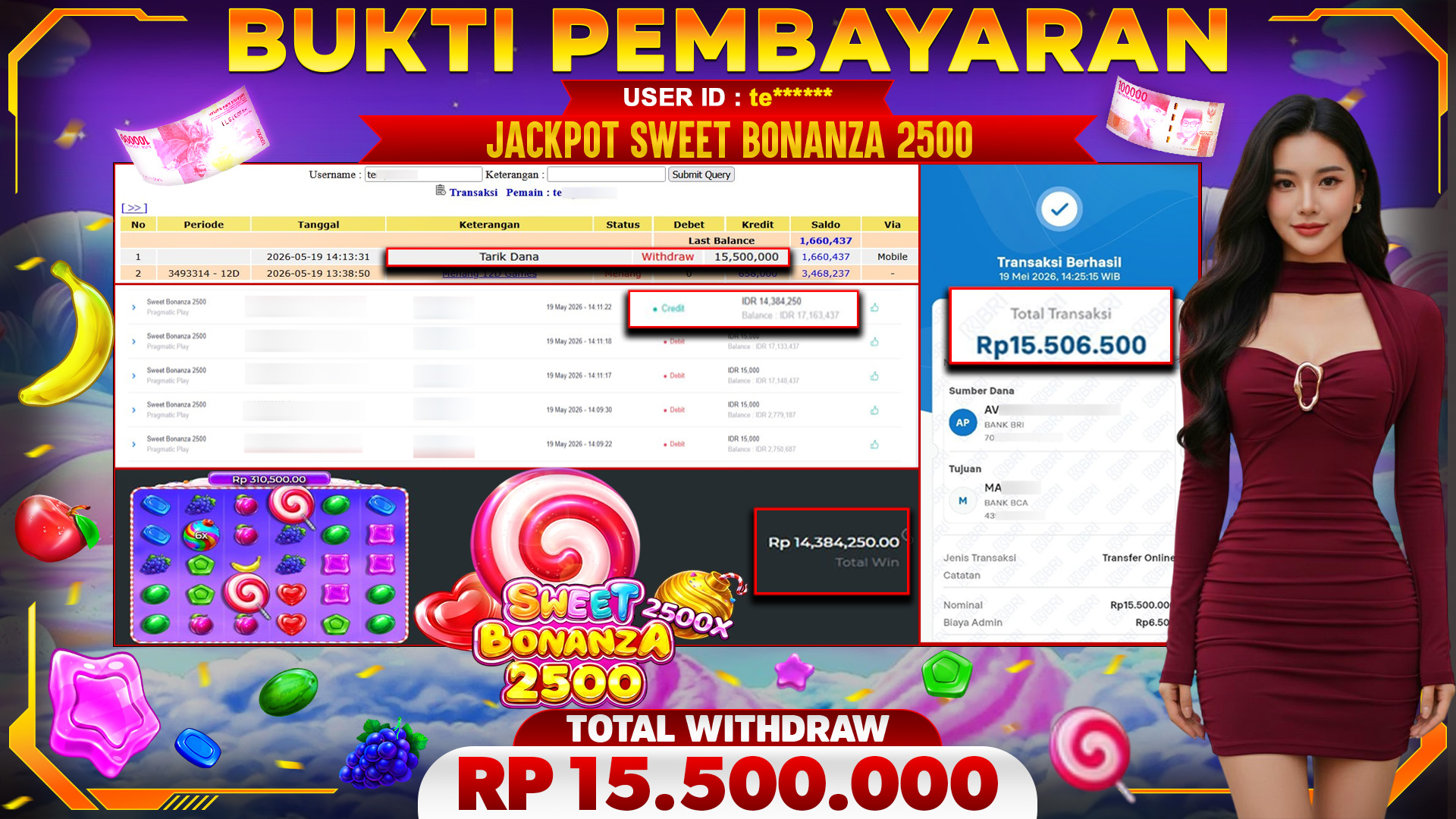 🏆 SELAMAT KEPADA PEMENANG JACKPOT DI Sweet Bonanza 2500 - Pragmatic Play 15,500,000🏆