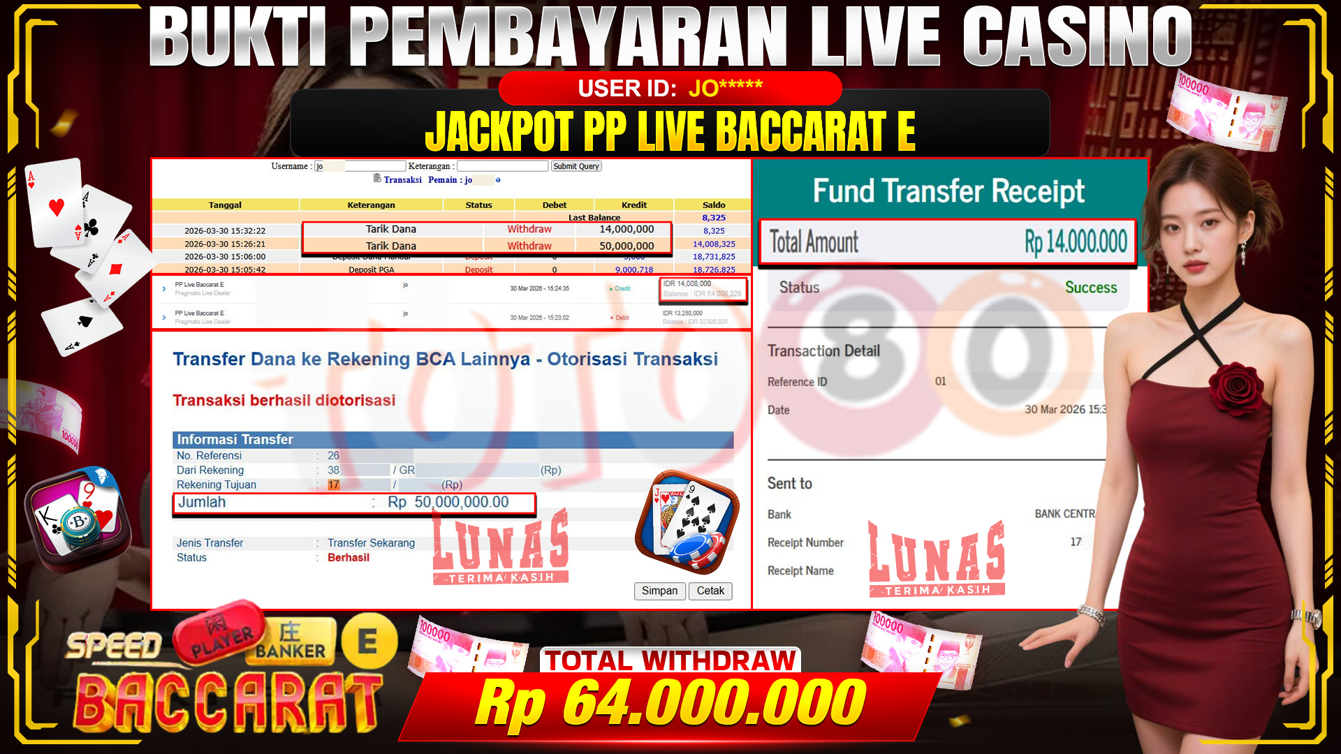 💰🎉 TOTO80 – JACKPOT PP LIVE  BACCARAT E RP. 64,000,000,- TELAH DIBAYARKAN! 💰🎉