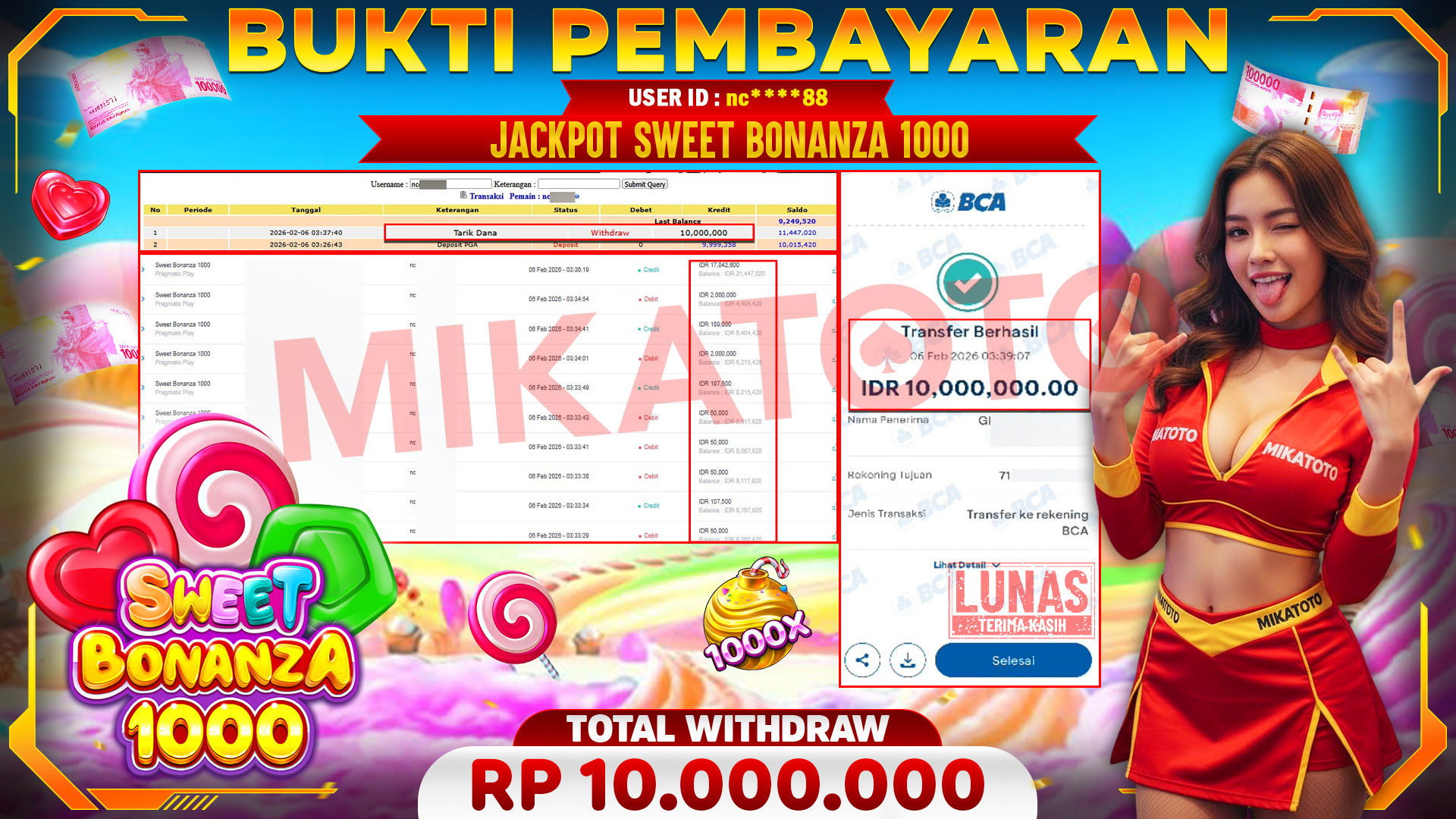 🏆 SELAMAT KEPADA PEMENANG JACKPOT DI Sweet Bonanza 1000 - Pragmatic Play 10,000,000🏆