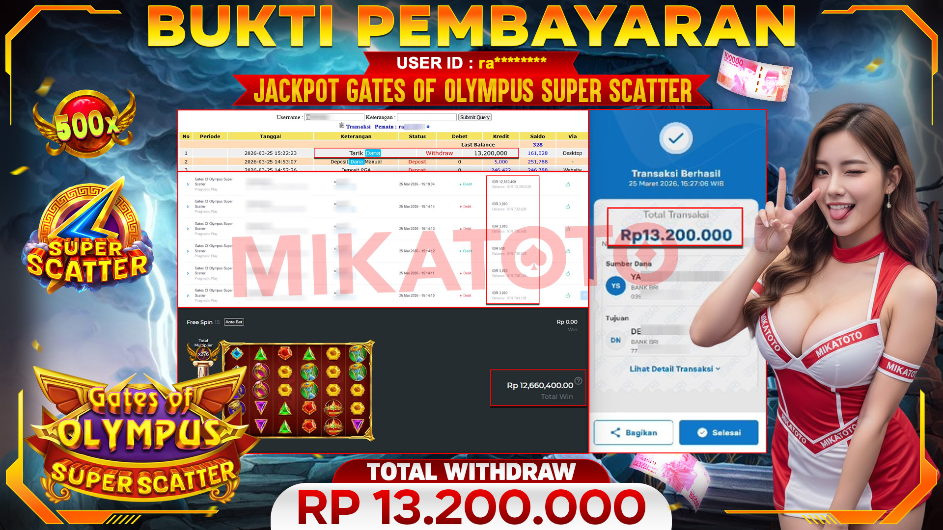 🏆 SELAMAT KEPADA PEMENANG JACKPOT DI Gates Of Olympus Super Scatter  - Pragmatic Play 13,200,000🏆