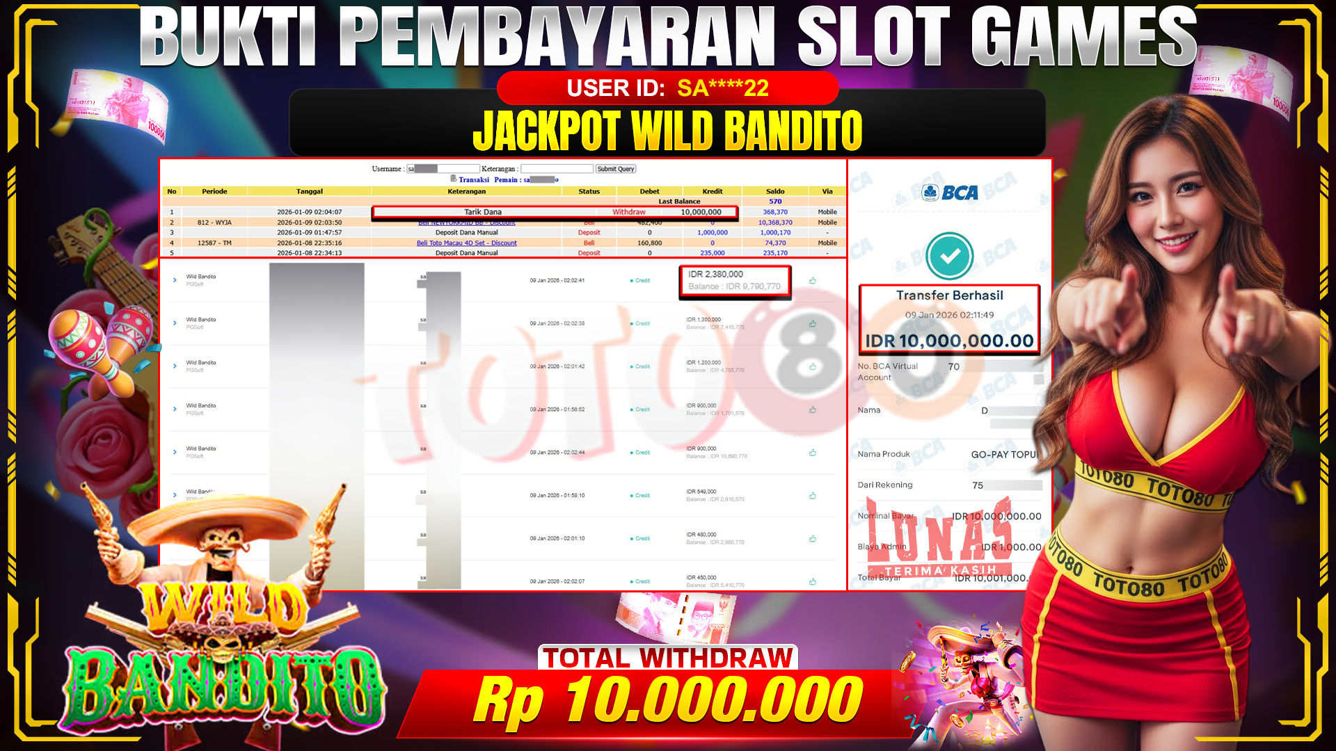 🎉 TOTO80 – JACKPOT SLOT WILD BANDITO RP. 10,000,000,- TELAH DIBAYARKAN! 🎉