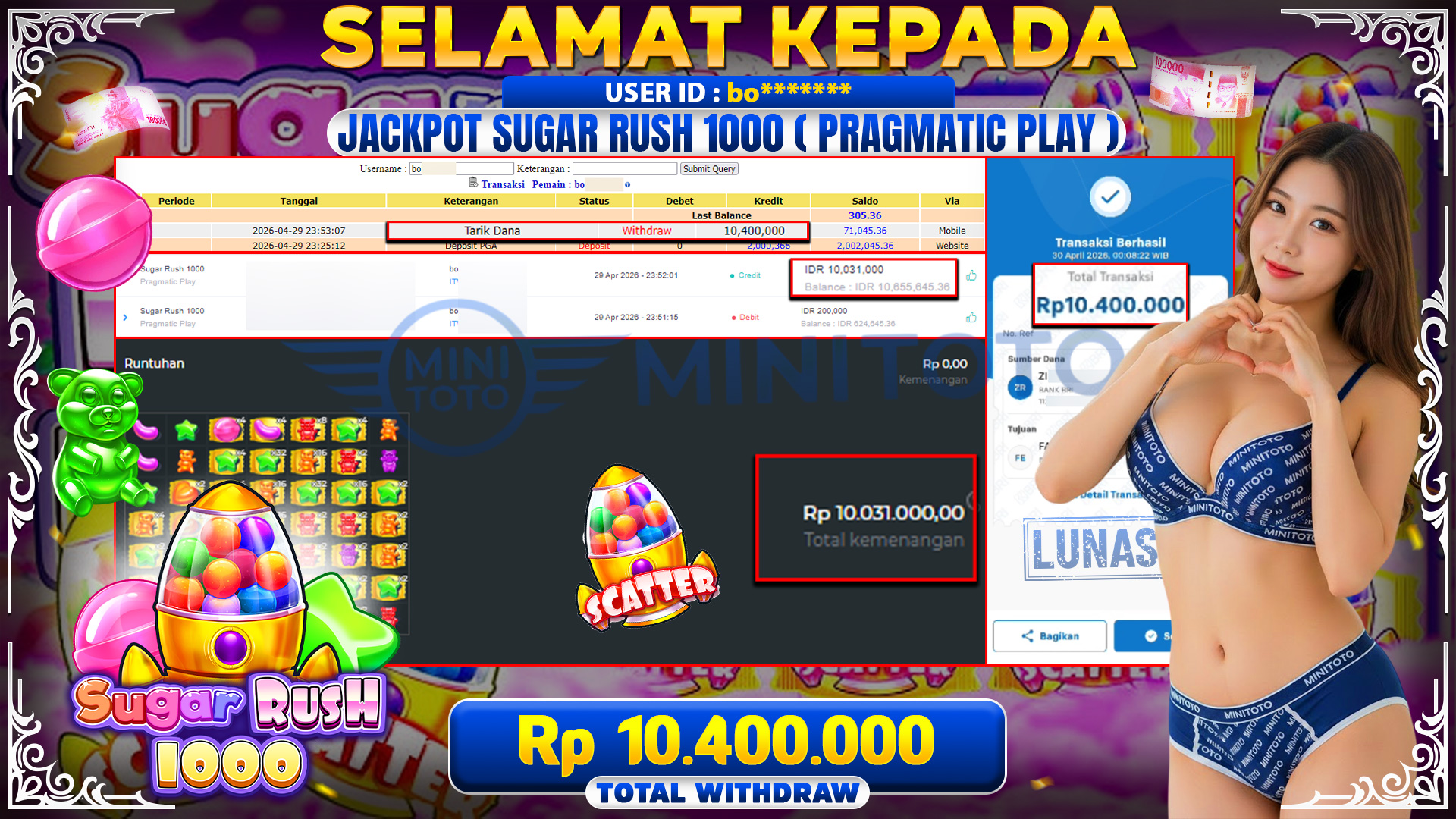 BUKTI JACPOT Sugar Rush 1000 - Pragmatic Play