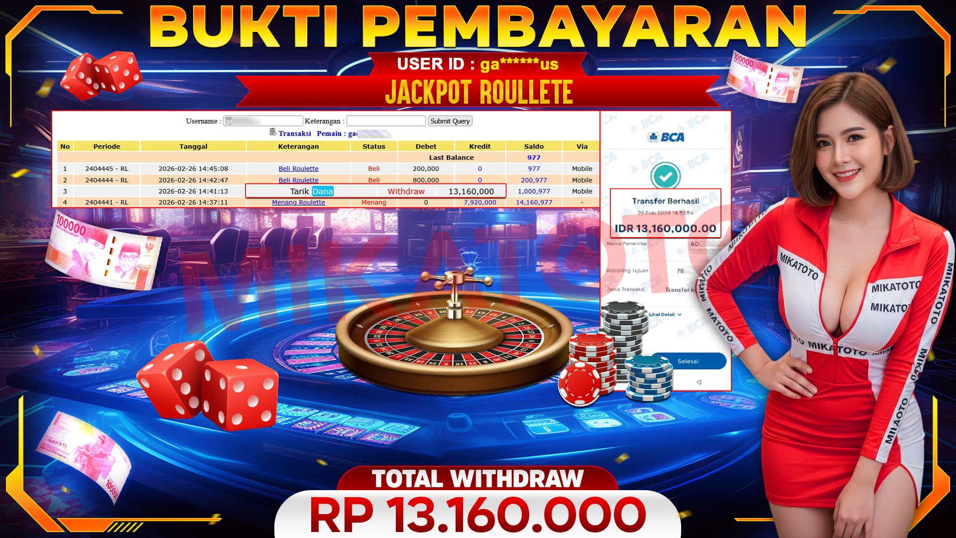 🏆 SELAMAT KEPADA PEMENANG JACKPOT DI Roulette - Live Game 13,160.000🏆