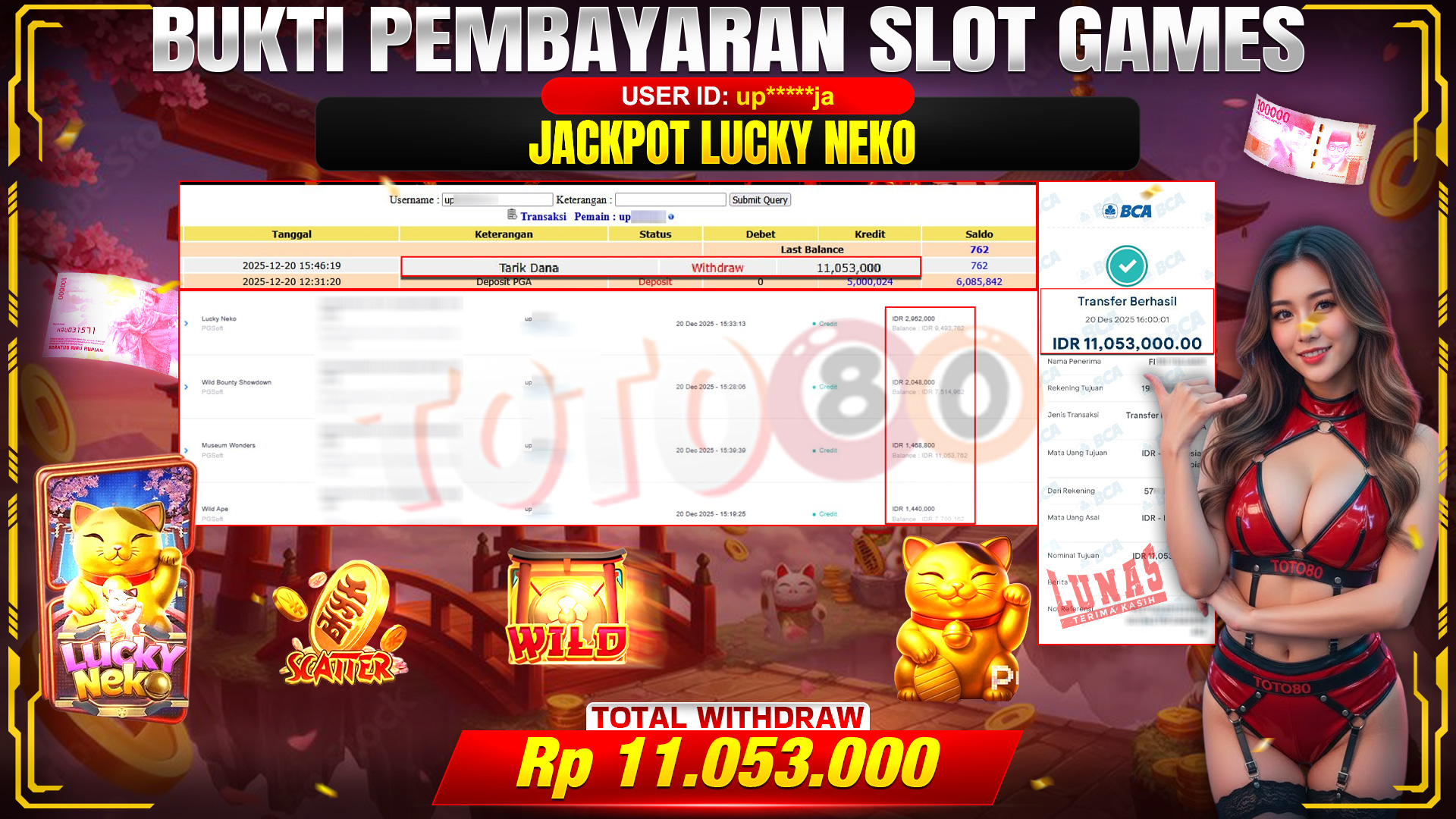 🎉 TOTO80 – JACKPOT SLOT LUCKY NEKO RP. 11,053,000,- TELAH DIBAYARKAN! 🎉