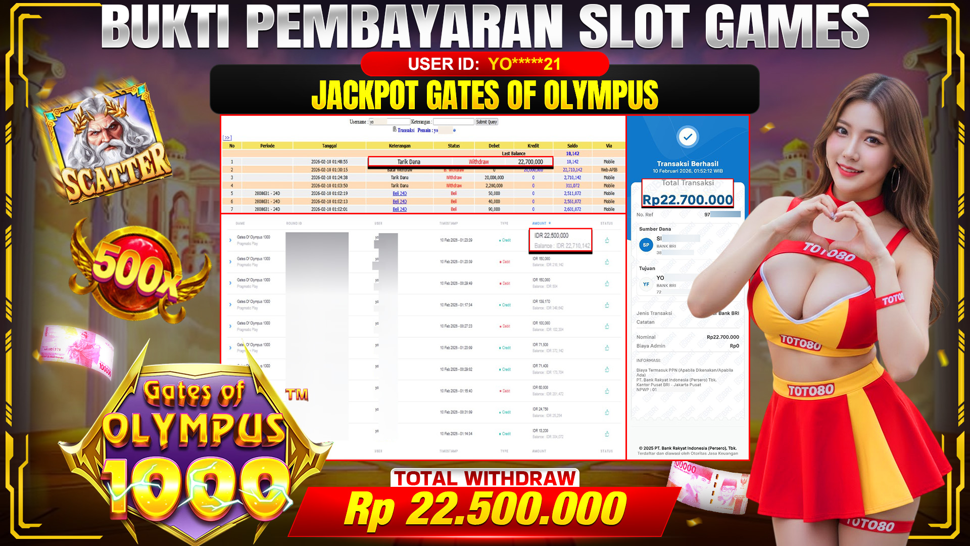 🎉 TOTO80 – JACKPOT SLOT GATES OF OLIMPUS 1000 RP. 22,500,000,- TELAH DIBAYARKAN! 🎉