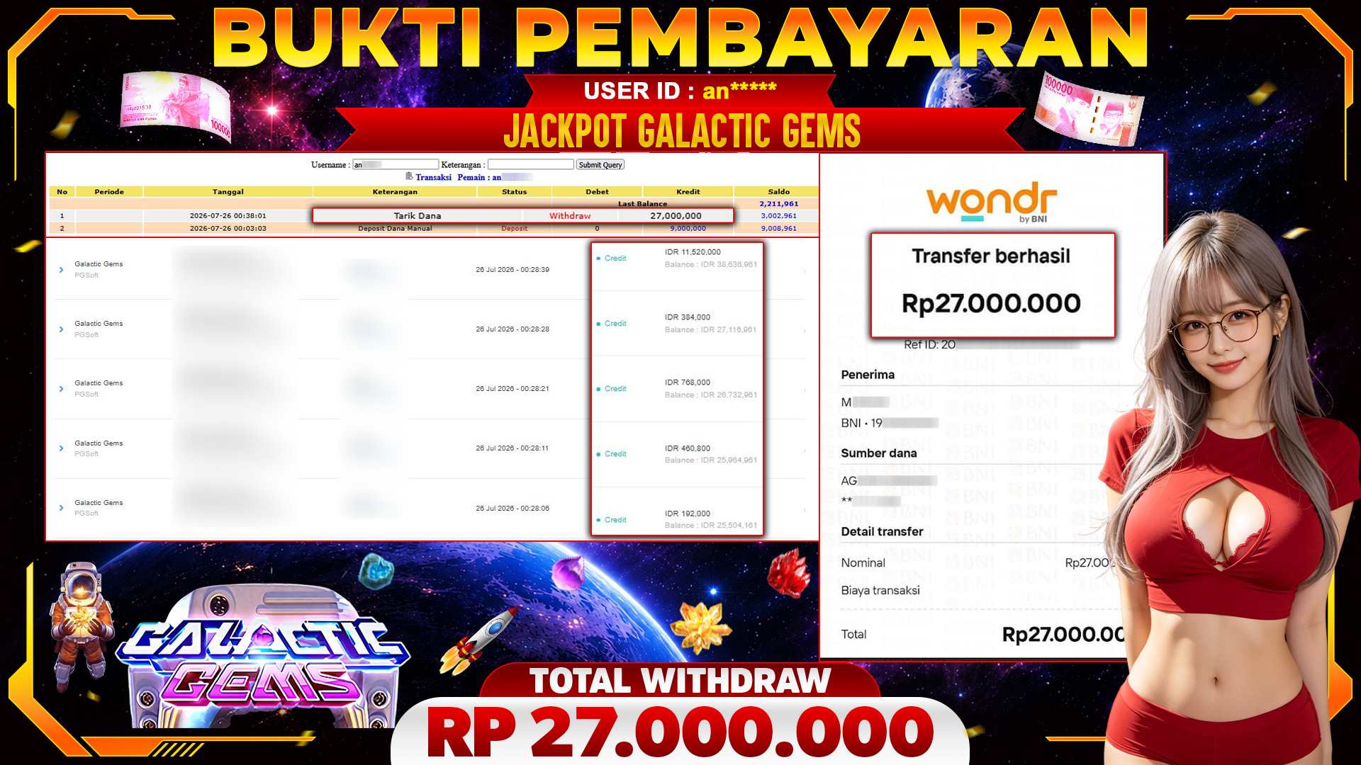 🏆 SELAMAT KEPADA PEMENANG JACKPOT DI Galactic Gems- PGSoft 27,000,000 🏆