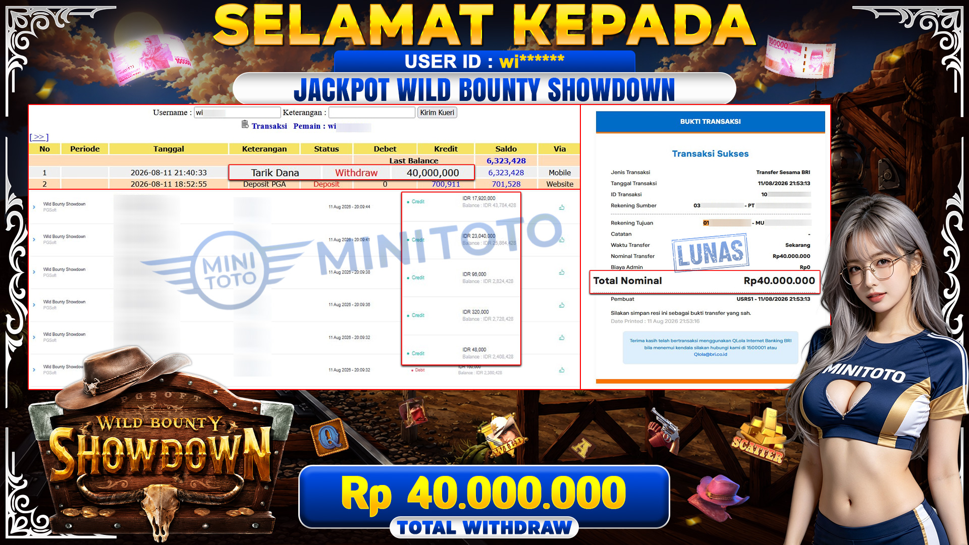 BUKTI JACKPOT WILD BOUNTY SHOWDOWN - PG  SOFT