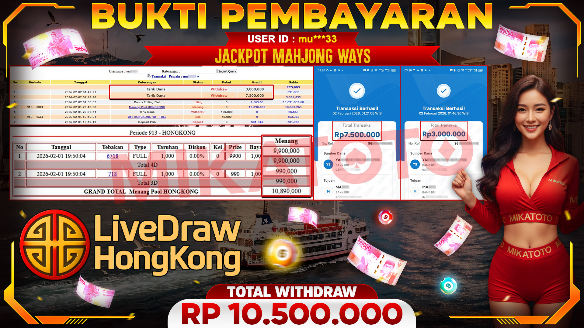 🏆 SELAMAT KEPADA PEMENANG JACKPOT DI Pool HONGKONG - TOGEL 10,500,000🏆