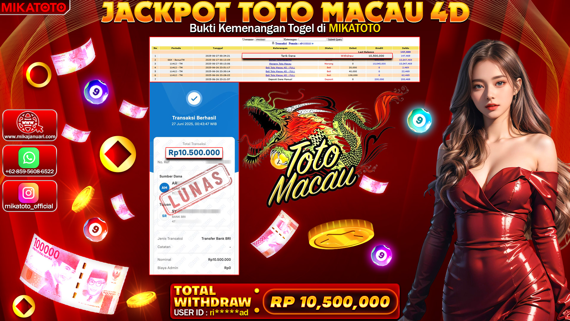 🏆 SELAMAT KEPADA PEMENANG JACKPOT DI TOTO MACAU 4D 10,500,000 🏆
