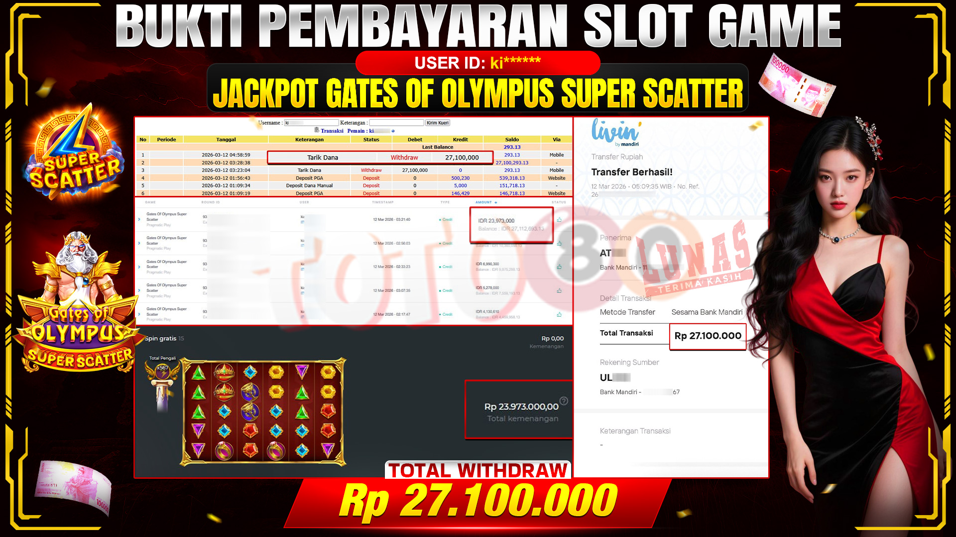 🎉💰 TOTO80 – JACKPOT SLOT GATES OF OLIMPUS SUPER SCATTER  RP. 27,100,000,- TELAH DIBAYARKAN! 🎉💰
