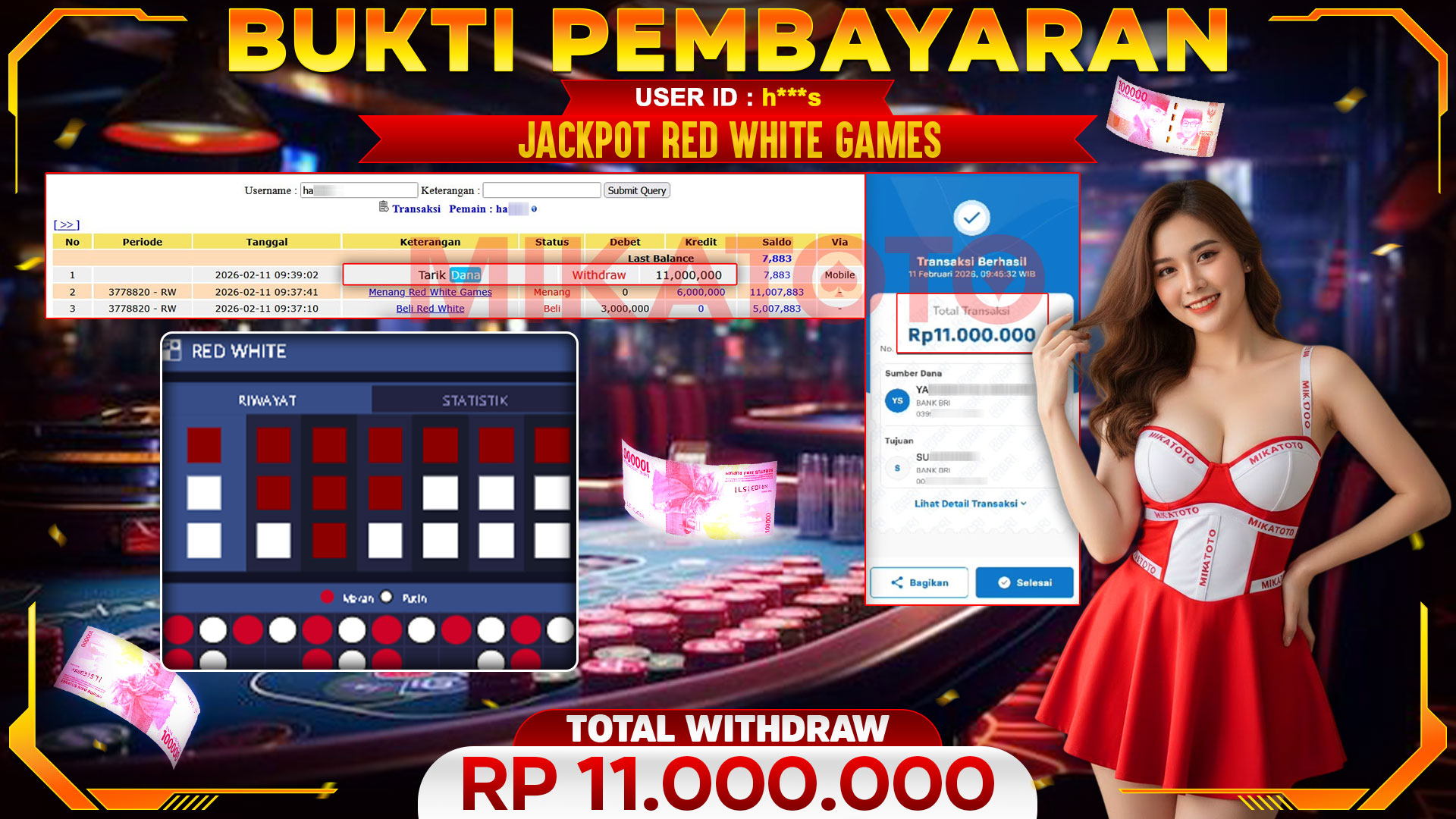 🏆 SELAMAT KEPADA PEMENANG JACKPOT DI Red White Games - Live Game 11,000,000🏆