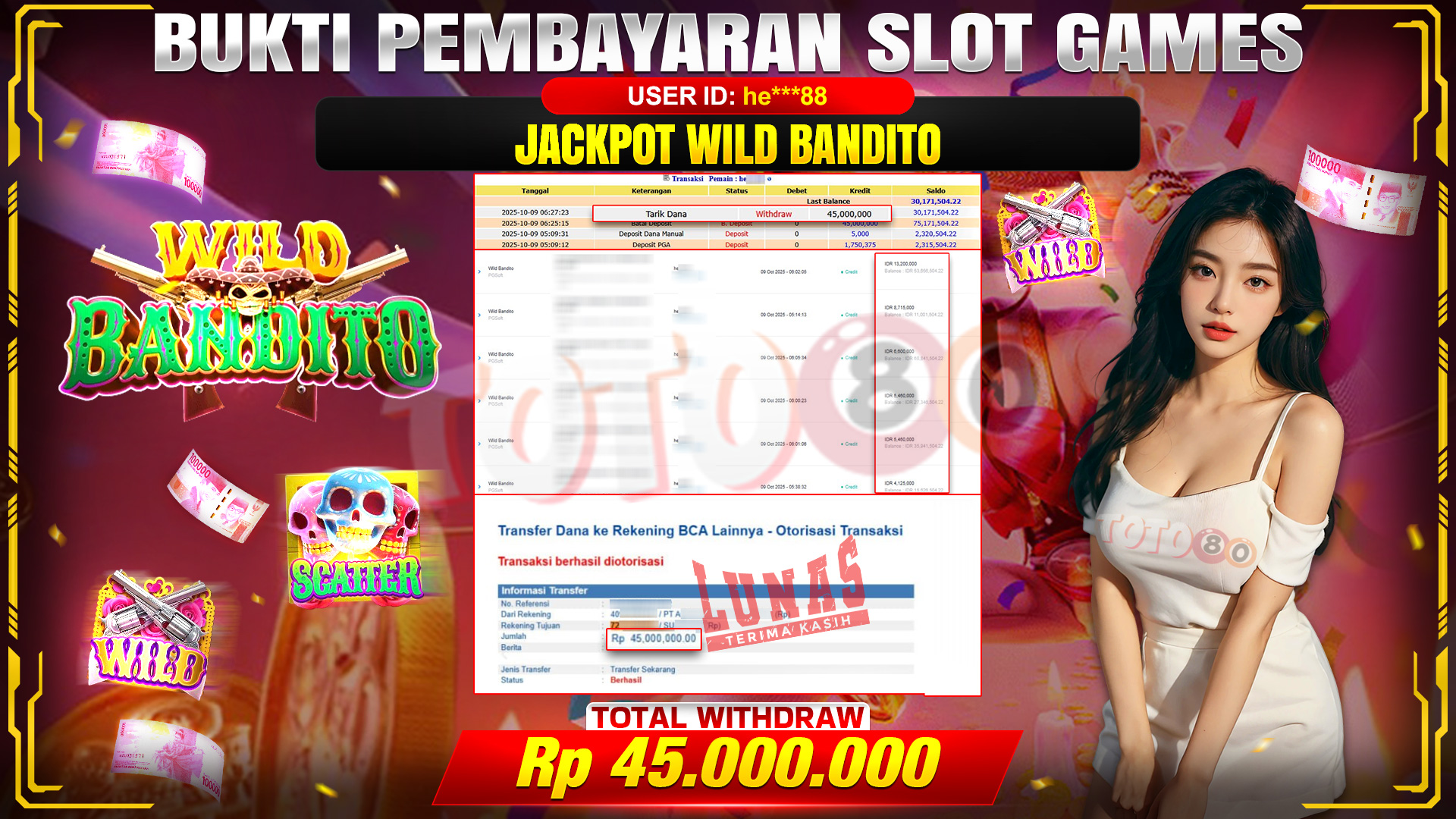🎉 TOTO80 – JACKPOT SLOT WILD BANDITO RP.45.000.000,- TELAH DIBAYARKAN! 🎉