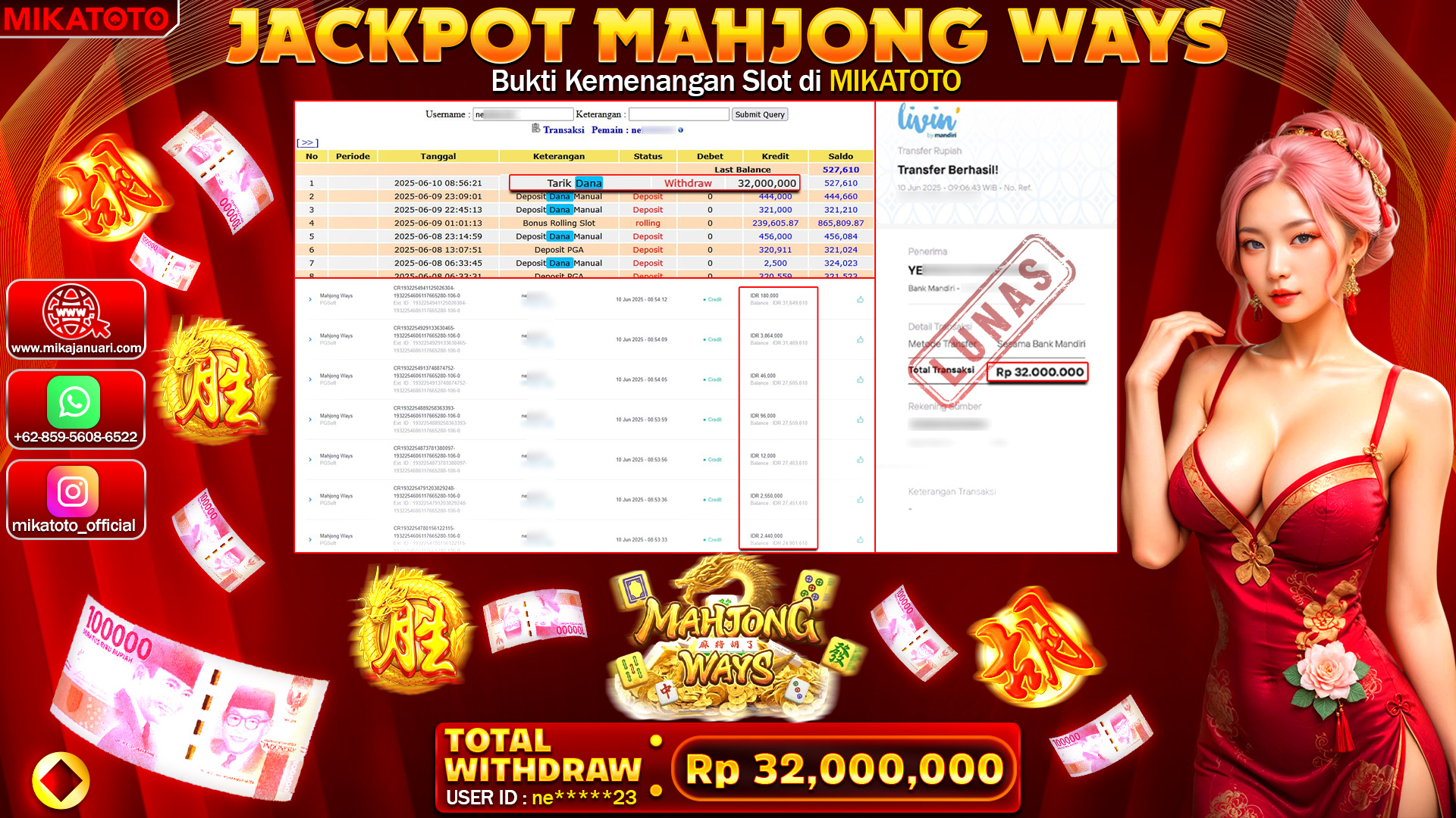 🏆 SELAMAT KEPADA PEMENANG JACKPOT DI Mahjong Ways 32,000,000🏆