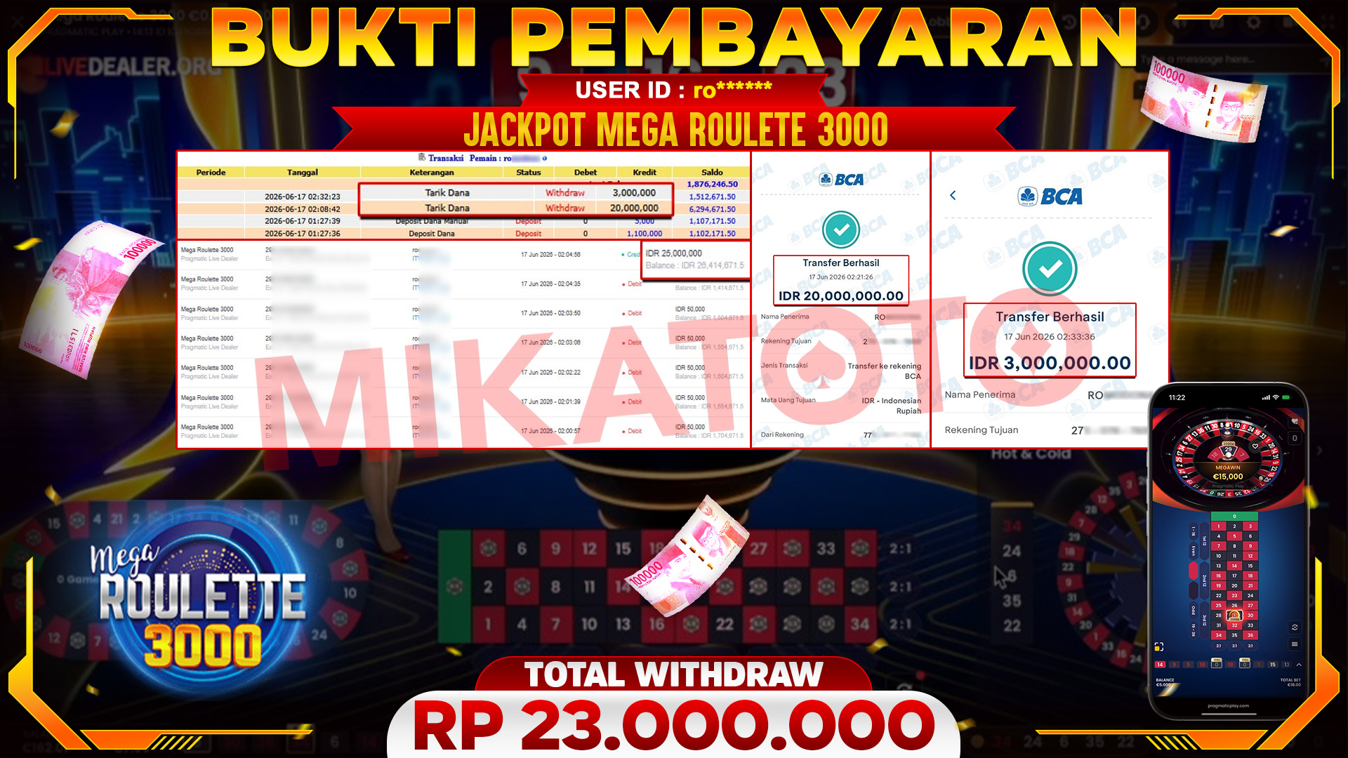 🏆 SELAMAT KEPADA PEMENANG JACKPOT DI Mega Roulette 3000 - Pragmatic Live Dealer 23,000.000🏆