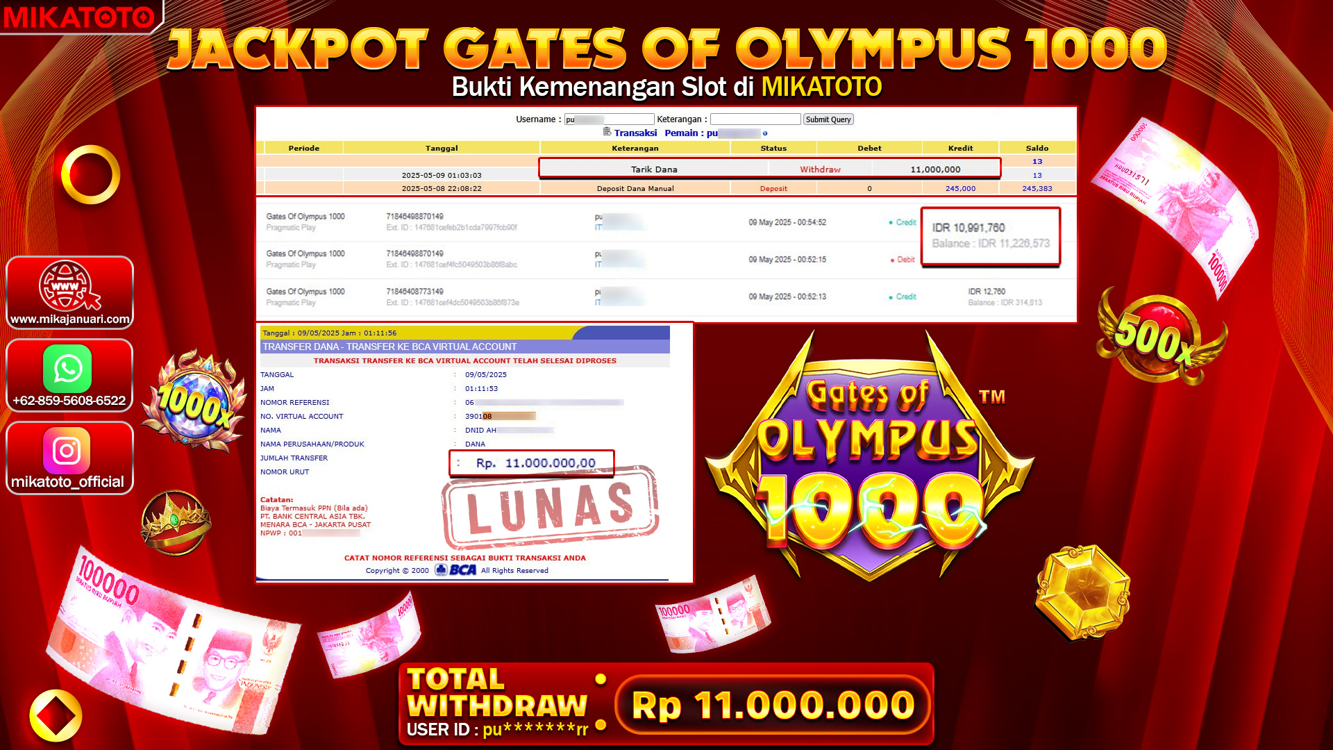 🏆 SELAMAT KEPADA PEMENANG JACKPOT DI GATES OLYMPUS 1000  11,000,000🏆