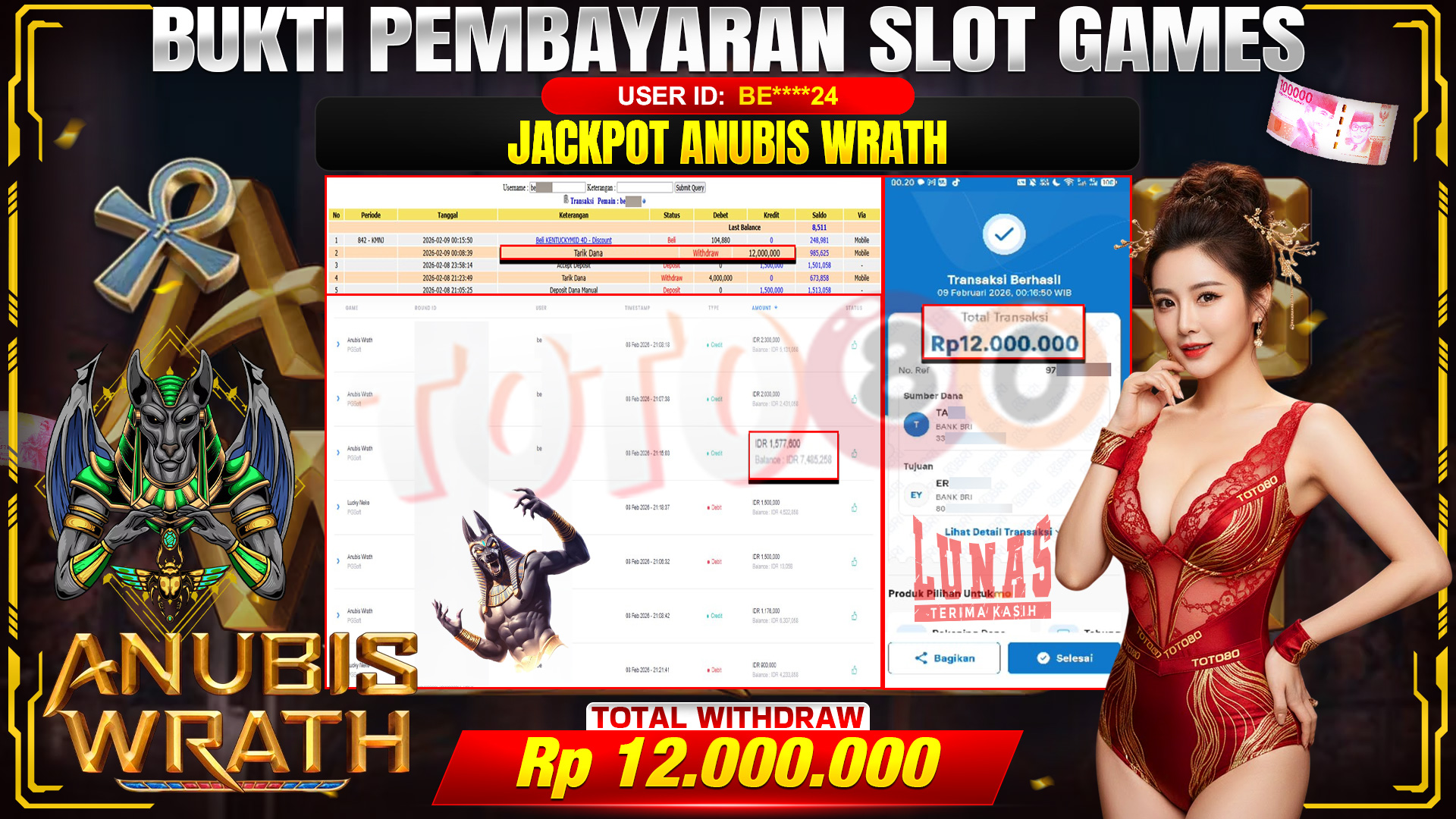 🎉 TOTO80 – JACKPOT SLOT ANUBIS WRATH RP. 12,000,000,- TELAH DIBAYARKAN! 🎉