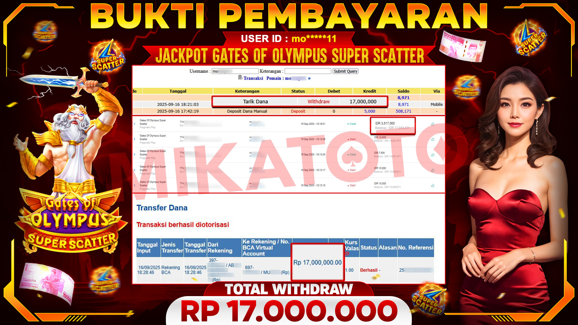 🏆 SELAMAT KEPADA PEMENANG JACKPOT DI Gates Of Olympus Super Scatter - Pragmatic Play 17,000,000🏆