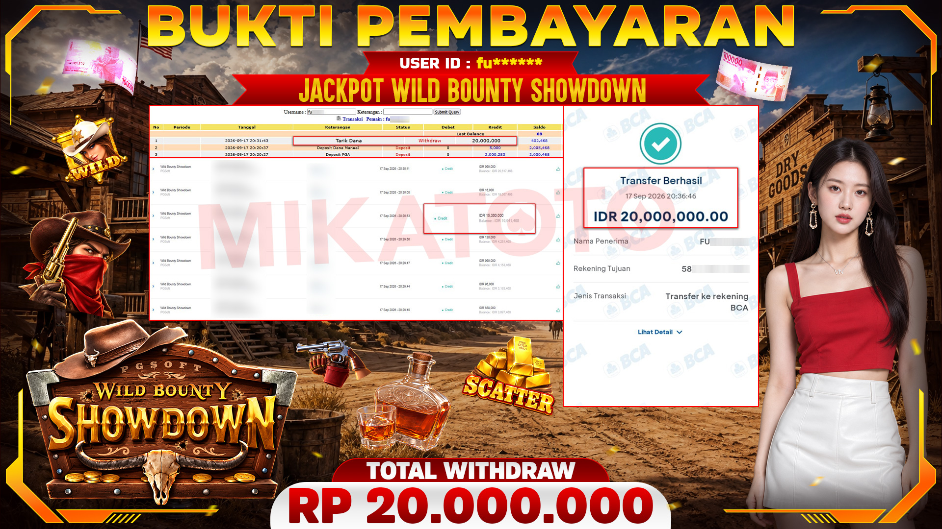 🏆 SELAMAT KEPADA PEMENANG JACKPOT DI Wild Bounty Showdown - PGSoft 20,000,000 🏆