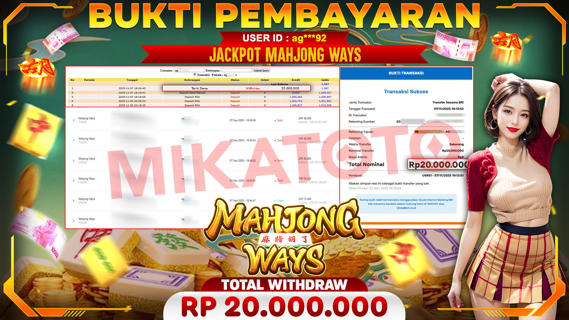 🏆 SELAMAT KEPADA PEMENANG JACKPOT DI Mahjong Ways - PGSoft 20,000,000🏆