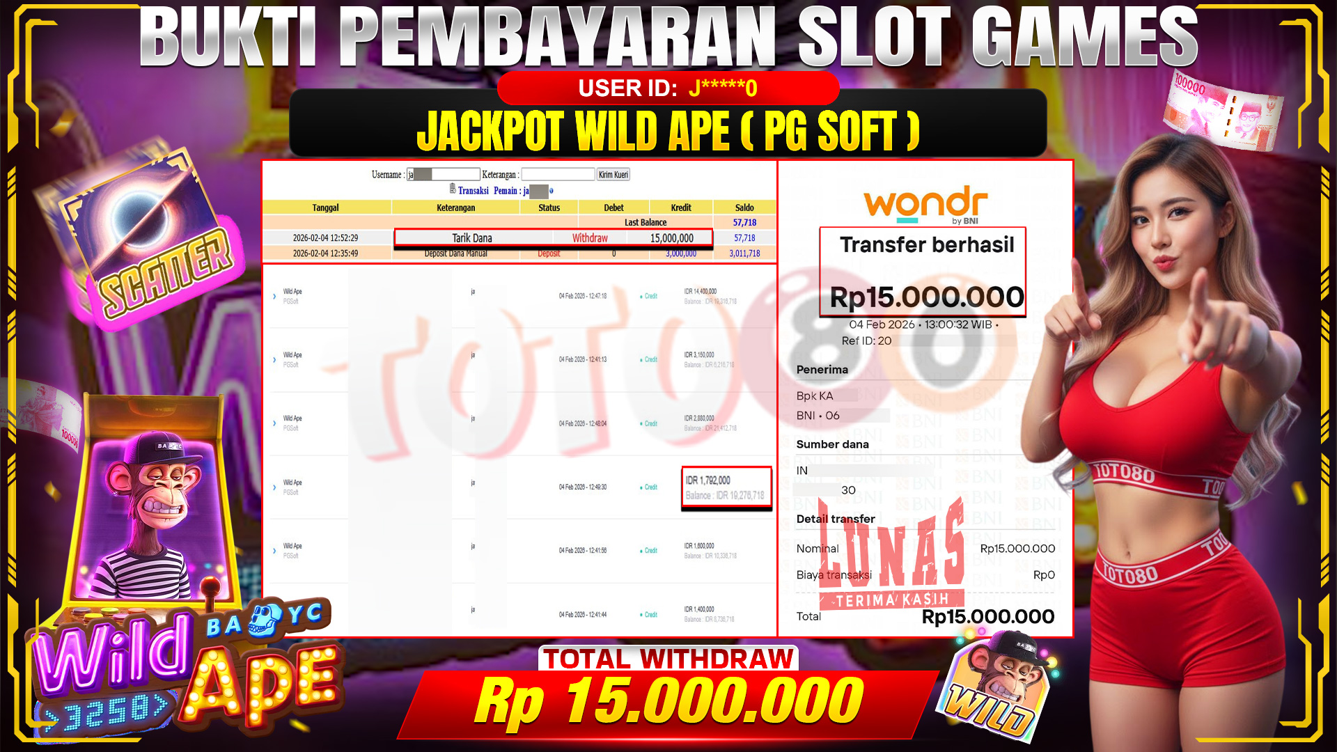 🎉 TOTO80 – JACKPOT SLOT WILD APE RP. 15,000,000,- TELAH DIBAYARKAN! 🎉