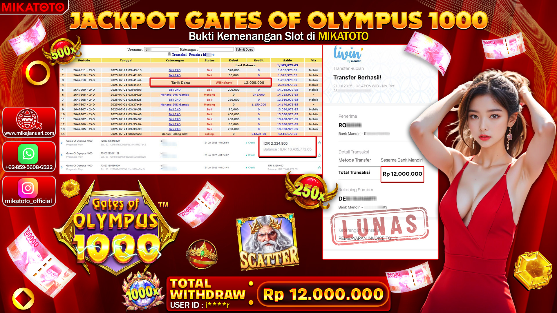 🏆 SELAMAT KEPADA PEMENANG JACKPOT DI  Gates Of Olympus 1000 12,000,000🏆