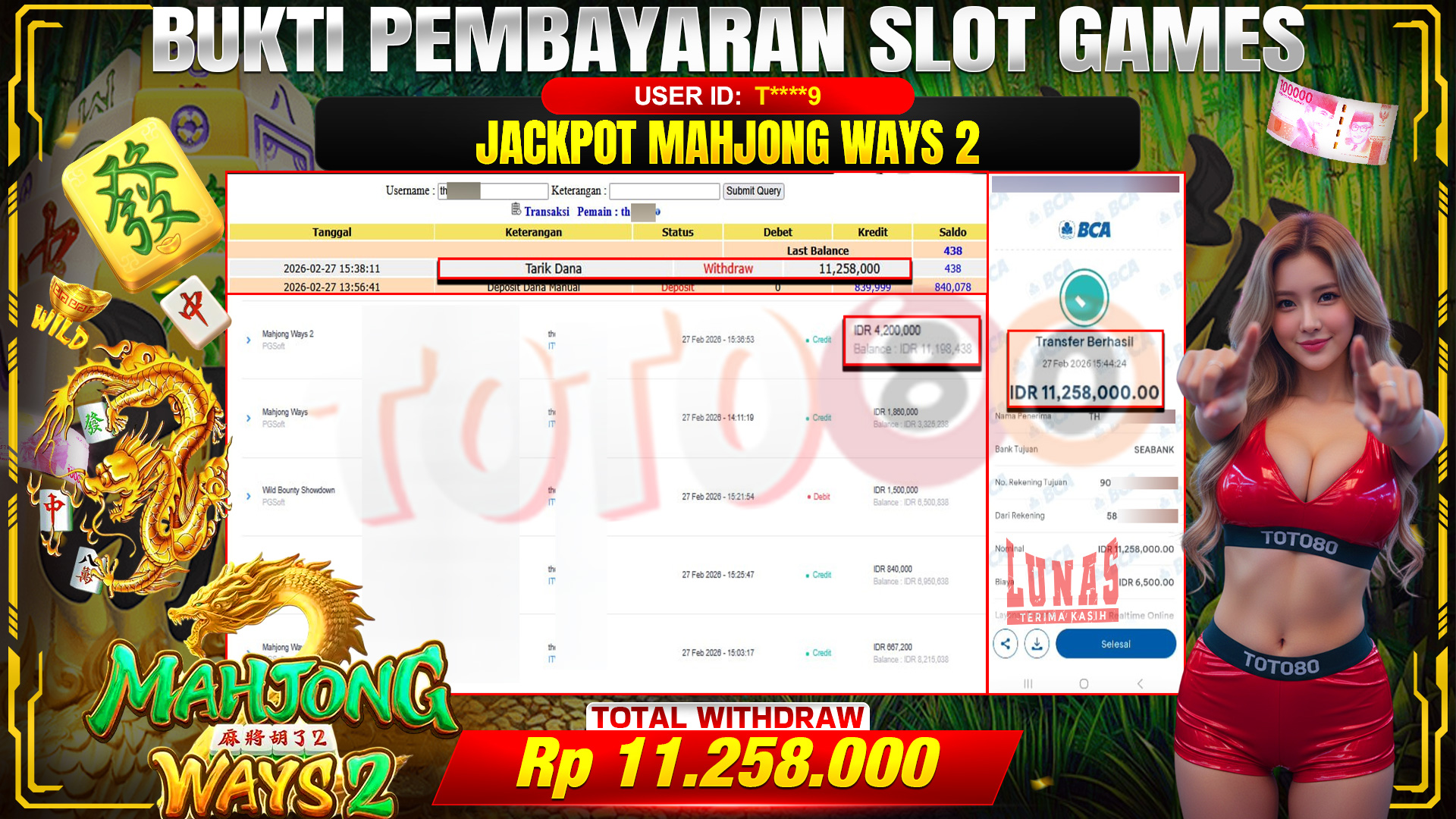 🎉 TOTO80 – JACKPOT SLOT MAHJONG WAYS 2 RP. 11,258,000,- TELAH DIBAYARKAN! 🎉