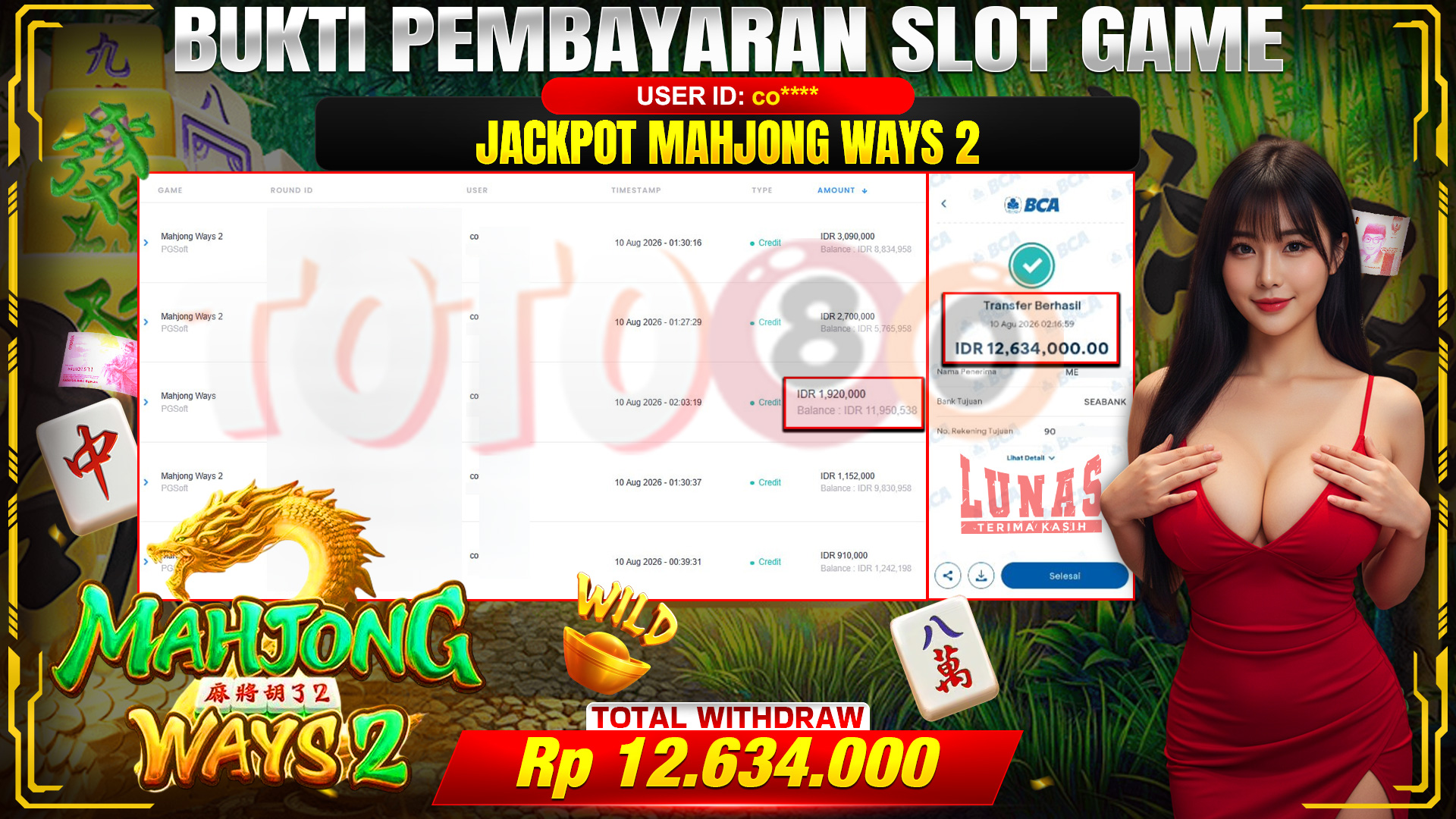 💰🎉 TOTO80 – JACKPOT SLOT MAHJONG  WAYS 2 RP. 12,634,000,-  TELAH DIBAYARKAN!💰🎉