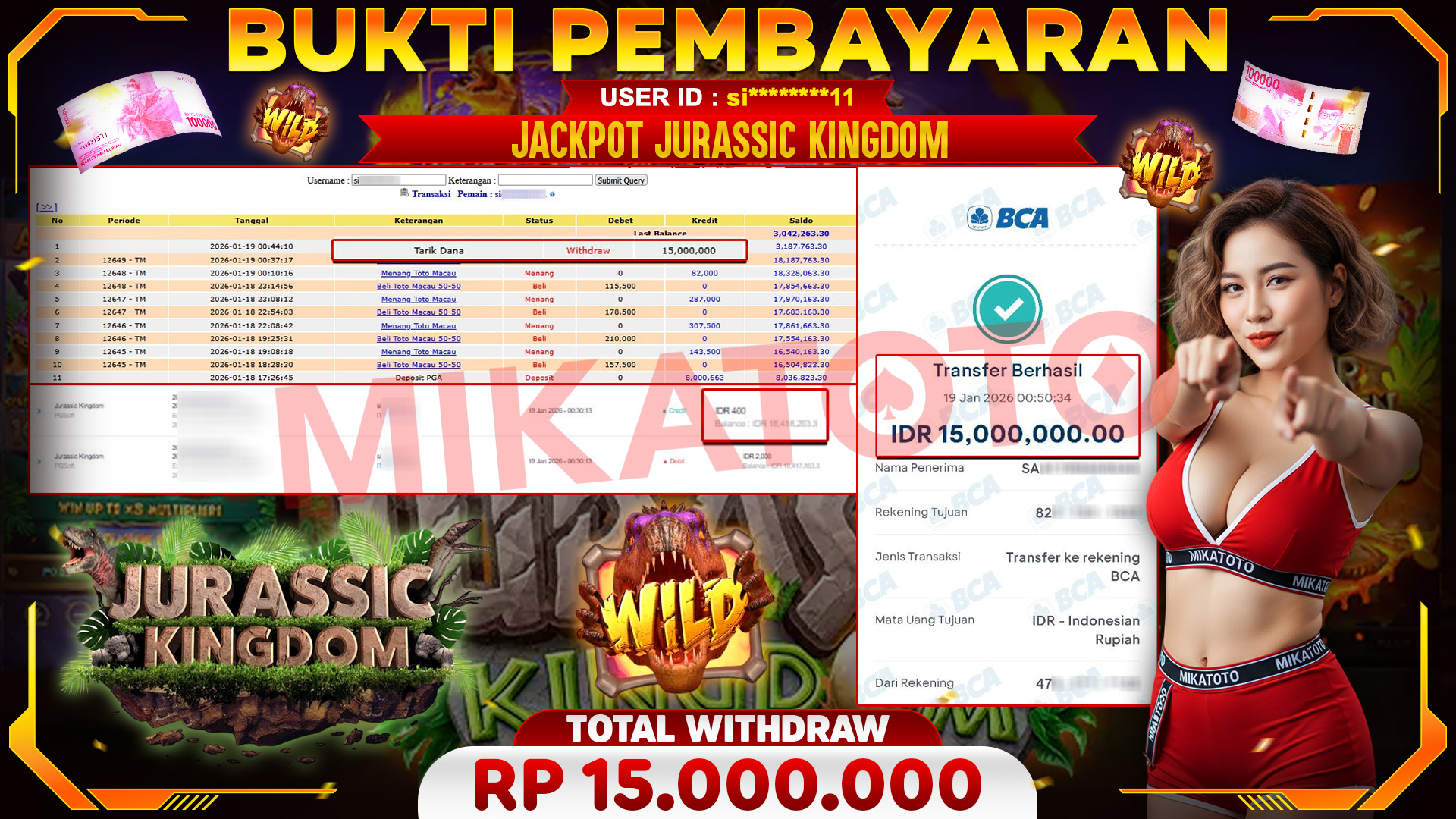 🏆 SELAMAT KEPADA PEMENANG JACKPOT DI Jurassic Kingdom - PGSoft 15,000,000🏆