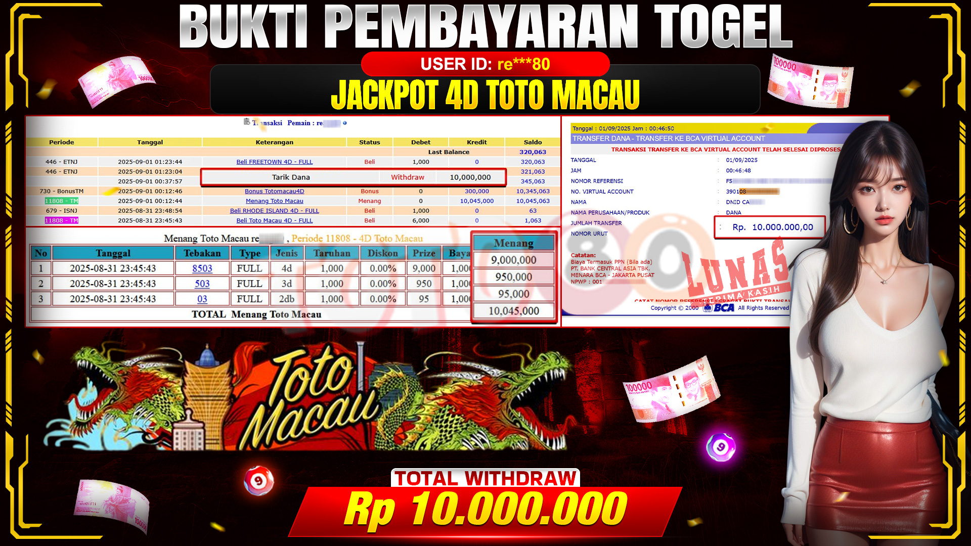 🎉 TOTO80 – JACKPOT TOGEL TOTO MACAU 4D  RP.10,000,000,- TELAH DIBAYARKAN! 🎉
