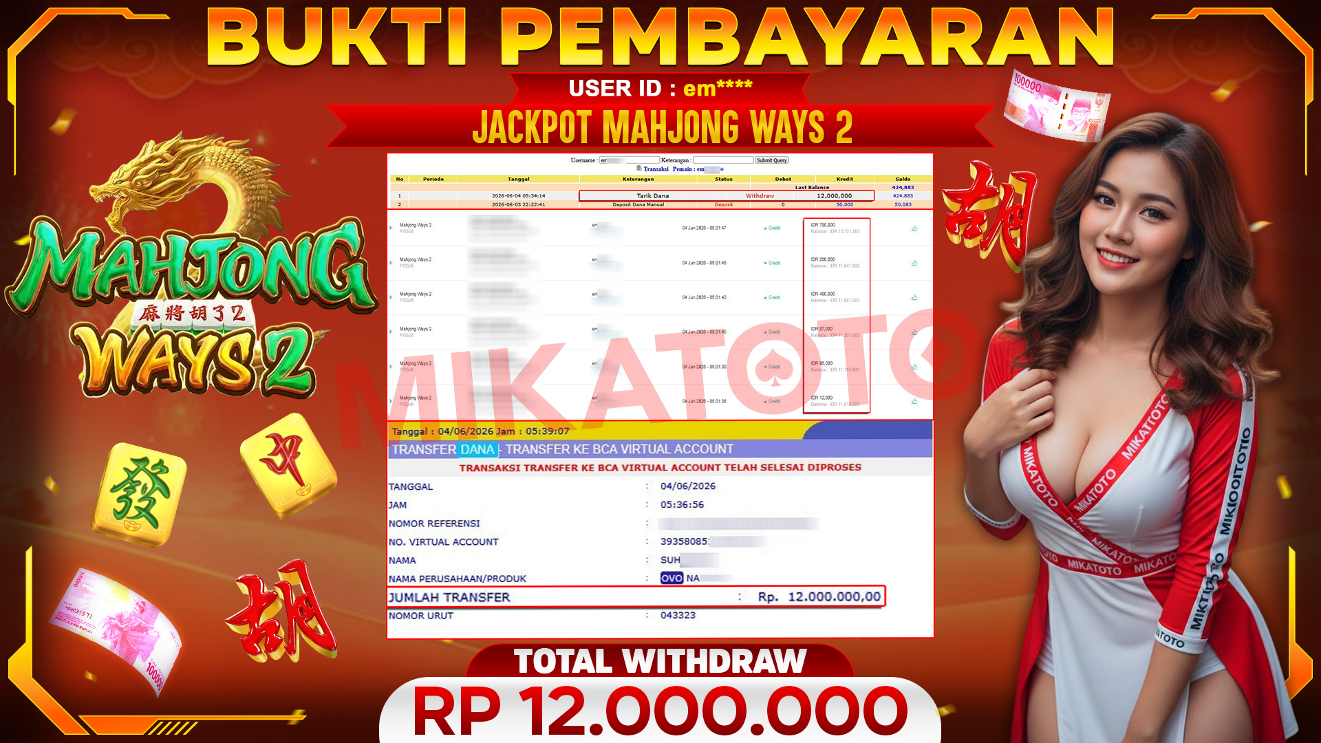 🏆 SELAMAT KEPADA PEMENANG JACKPOT DI Mahjong Ways 2 - PGSoft 12,000,000🏆