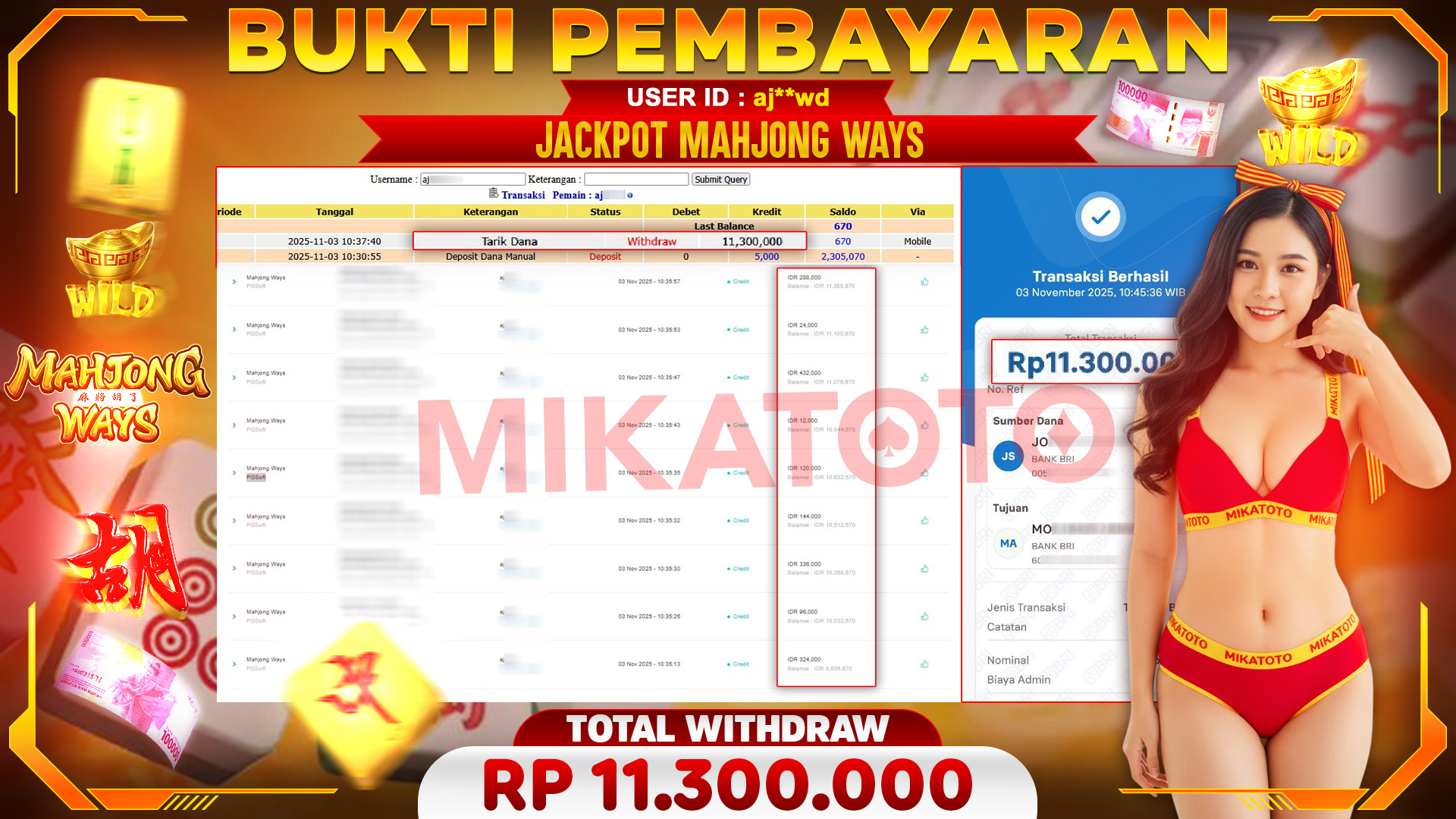 🏆 SELAMAT KEPADA PEMENANG JACKPOT DI Mahjong Ways - PGSoft 11,300,000🏆