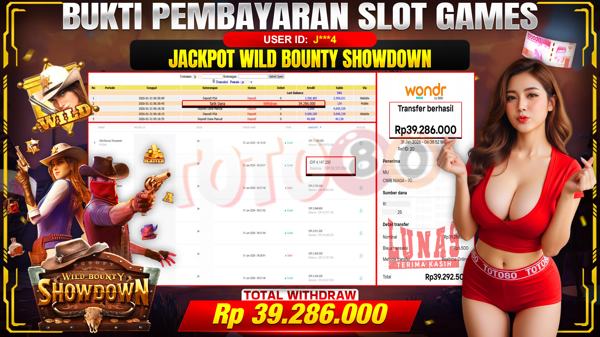 🎉 TOTO80 – JACKPOT SLOT WILD BOUNTY SHOWDOWN RP. 39,286,000,- TELAH DIBAYARKAN! 🎉