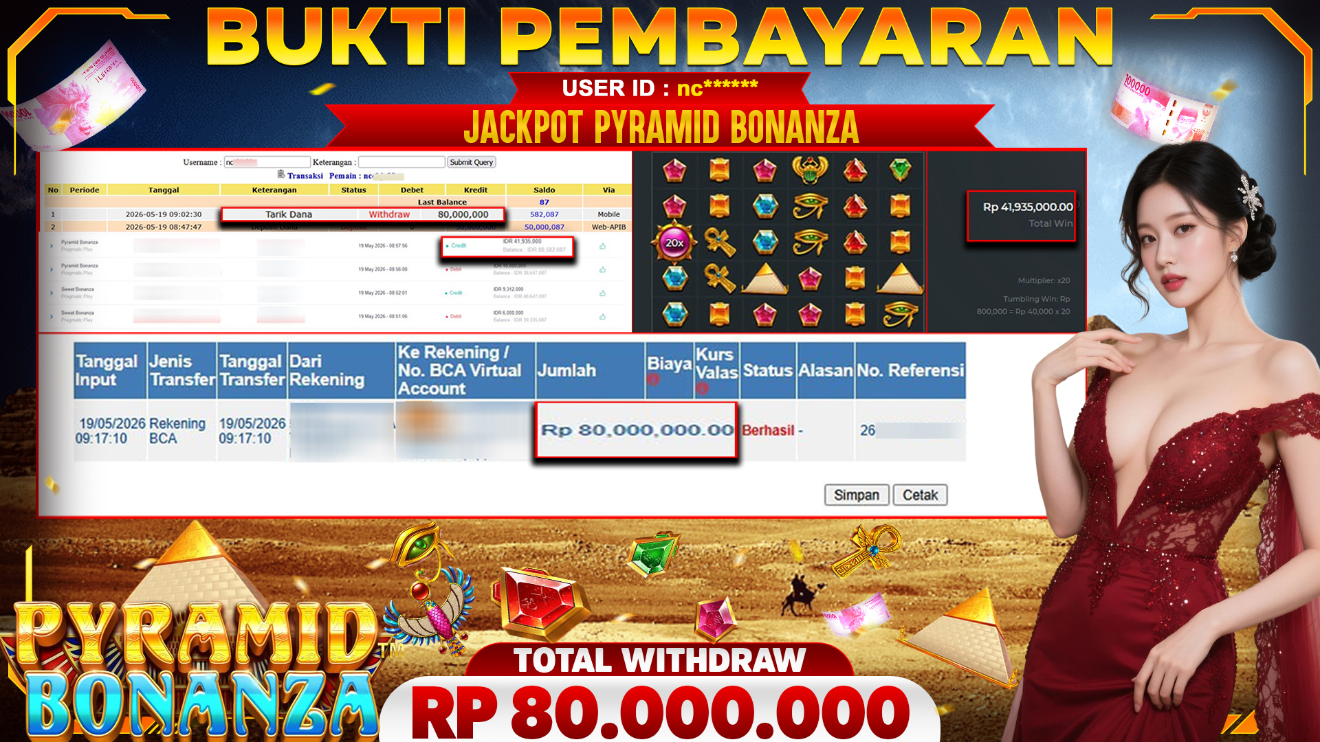 🏆 SELAMAT KEPADA PEMENANG JACKPOT DI Pyramid Bonanza - Pragmatic Play 80,000,000🏆