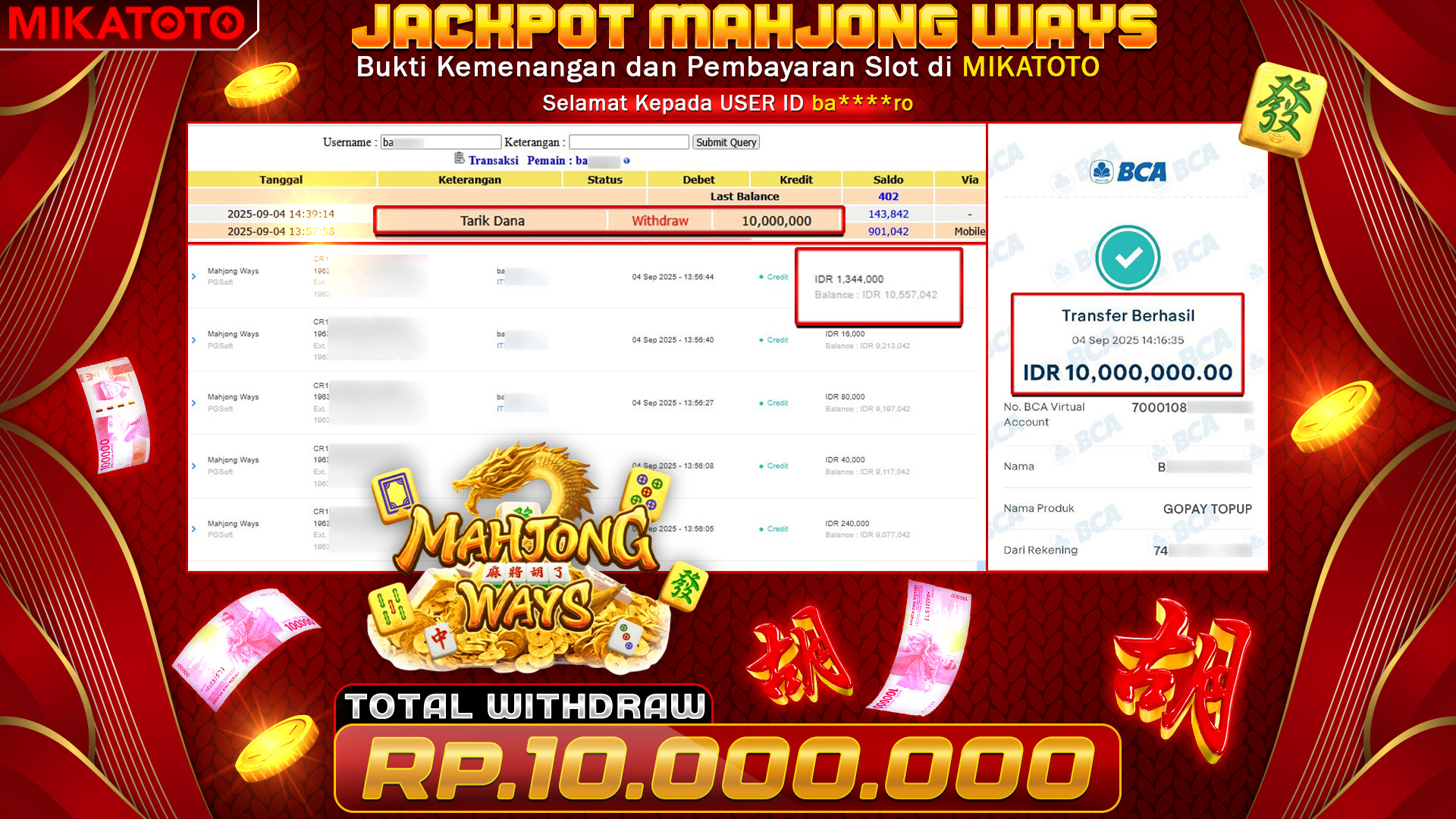🏆 SELAMAT KEPADA PEMENANG JACKPOT DI Mahjong Ways - PGSoft 10,000,000🏆