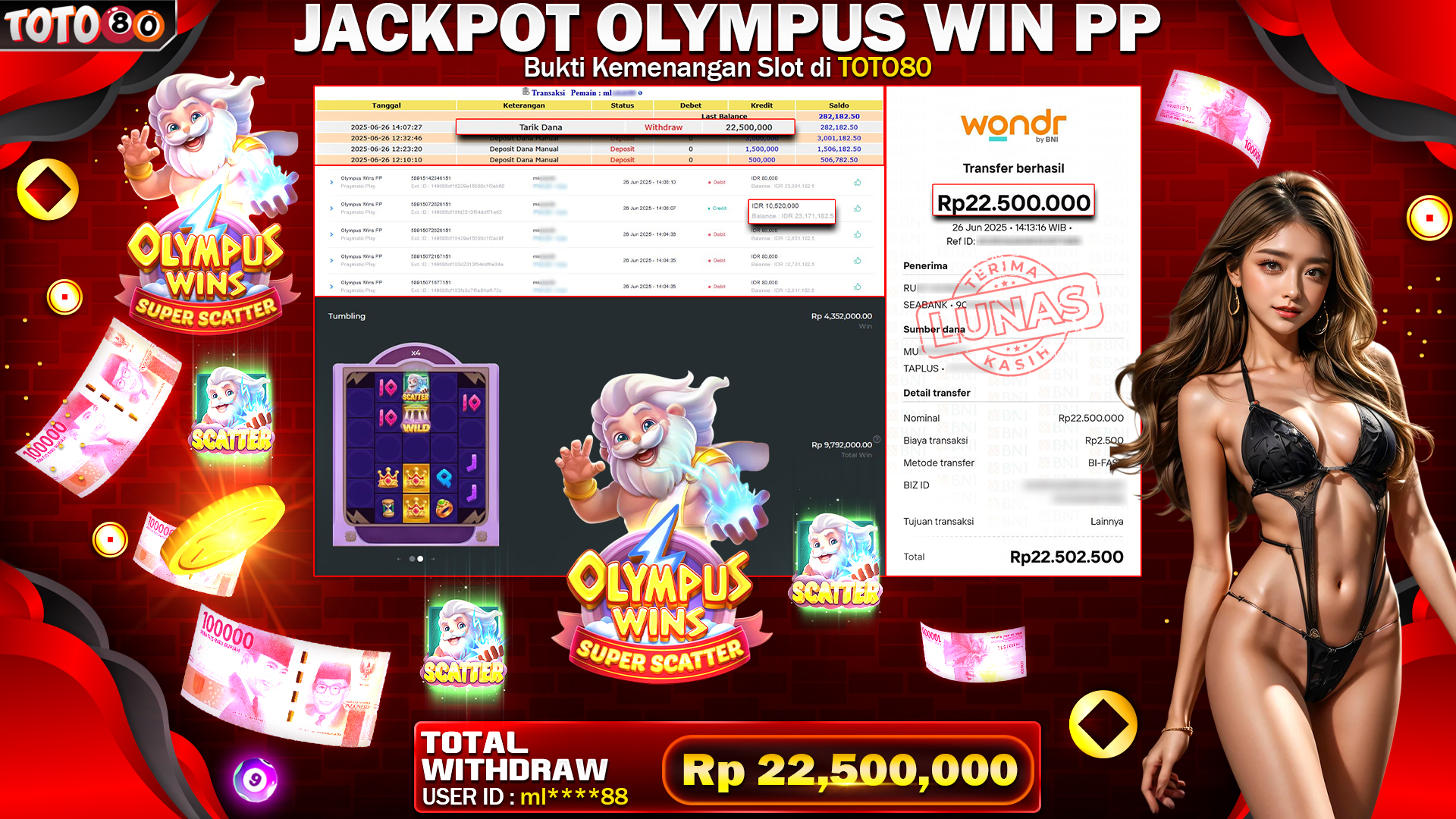 🎉 TOTO80 – JACKPOT SLOT OLYMPUS WIN PP RP.22,500,000,- TELAH DIBAYARKAN!🎉