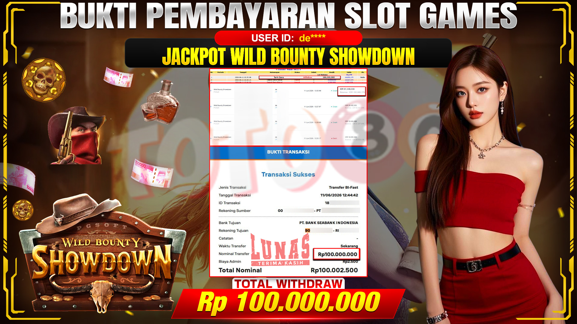 💰🎉  TOTO80 – JACKPOT SLOT WILD BOUNTY SHOWDOWN RP. 100,000,000- TELAH DIBAYARKAN! 💰🎉 