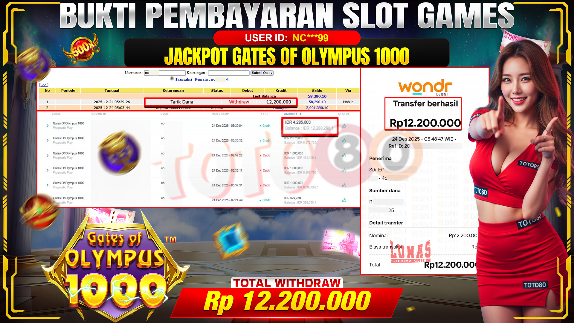 🎉 TOTO80 – JACKPOT SLOT GATES OF OLYMPUS 1000 RP. 12,200,000,- TELAH DIBAYARKAN! 🎉