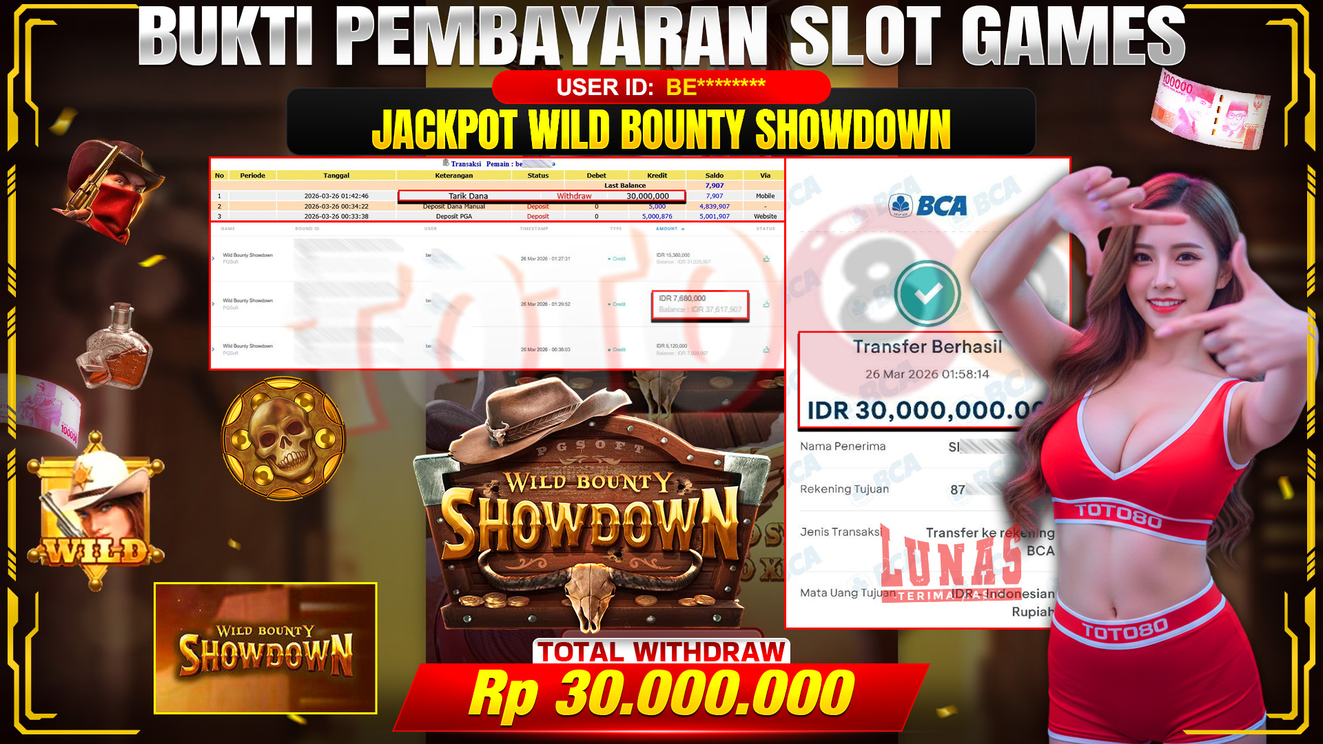 💰🎉TOTO80 – JACKPOT SLOT WILD BOUNTY SHOWDOWN  RP. 30,000,000,- TELAH DIBAYARKAN! 💰🎉