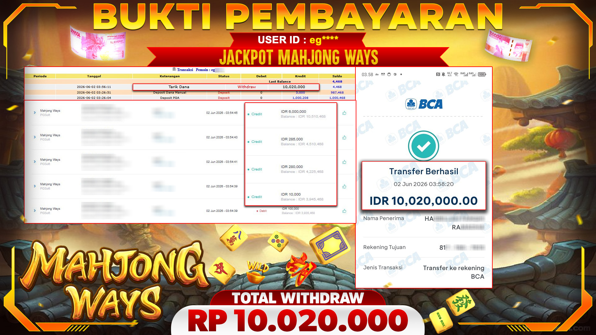 🏆 SELAMAT KEPADA PEMENANG JACKPOT DI Mahjong Ways - PGSoft 11,000,000🏆