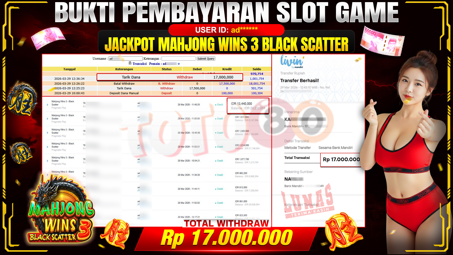 💰🎉 TOTO80 – JACKPOT SLOT MAHJONG WINS 3 - BLACK SCATTER RP.  17,000,000,- TELAH DIBAYARKAN! 💰🎉