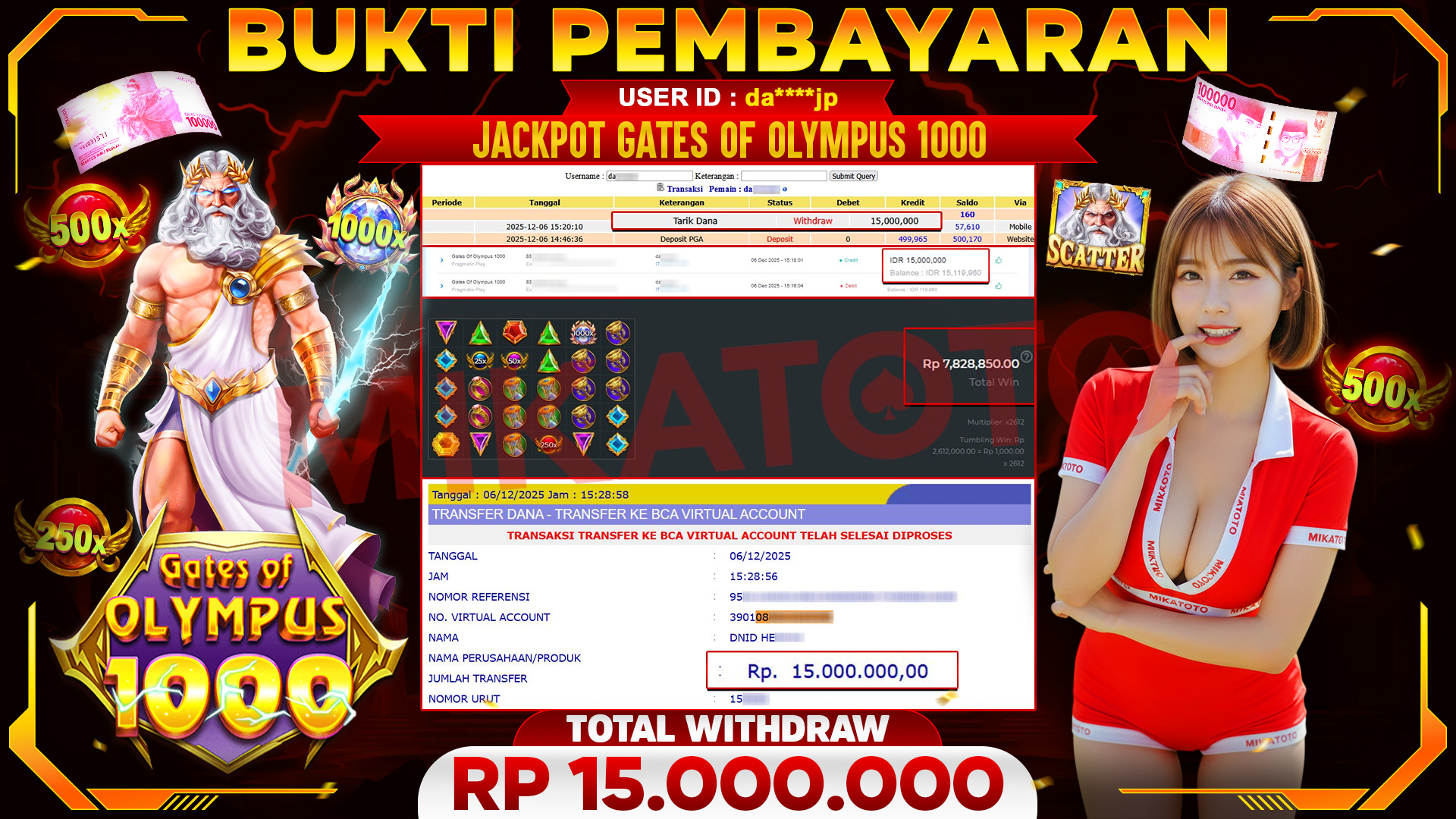 SELAMAT KEPADA PEMENANG JACKPOT DI Gates Of Olympus 1000 - Pragmatic Play 15,000,000🏆