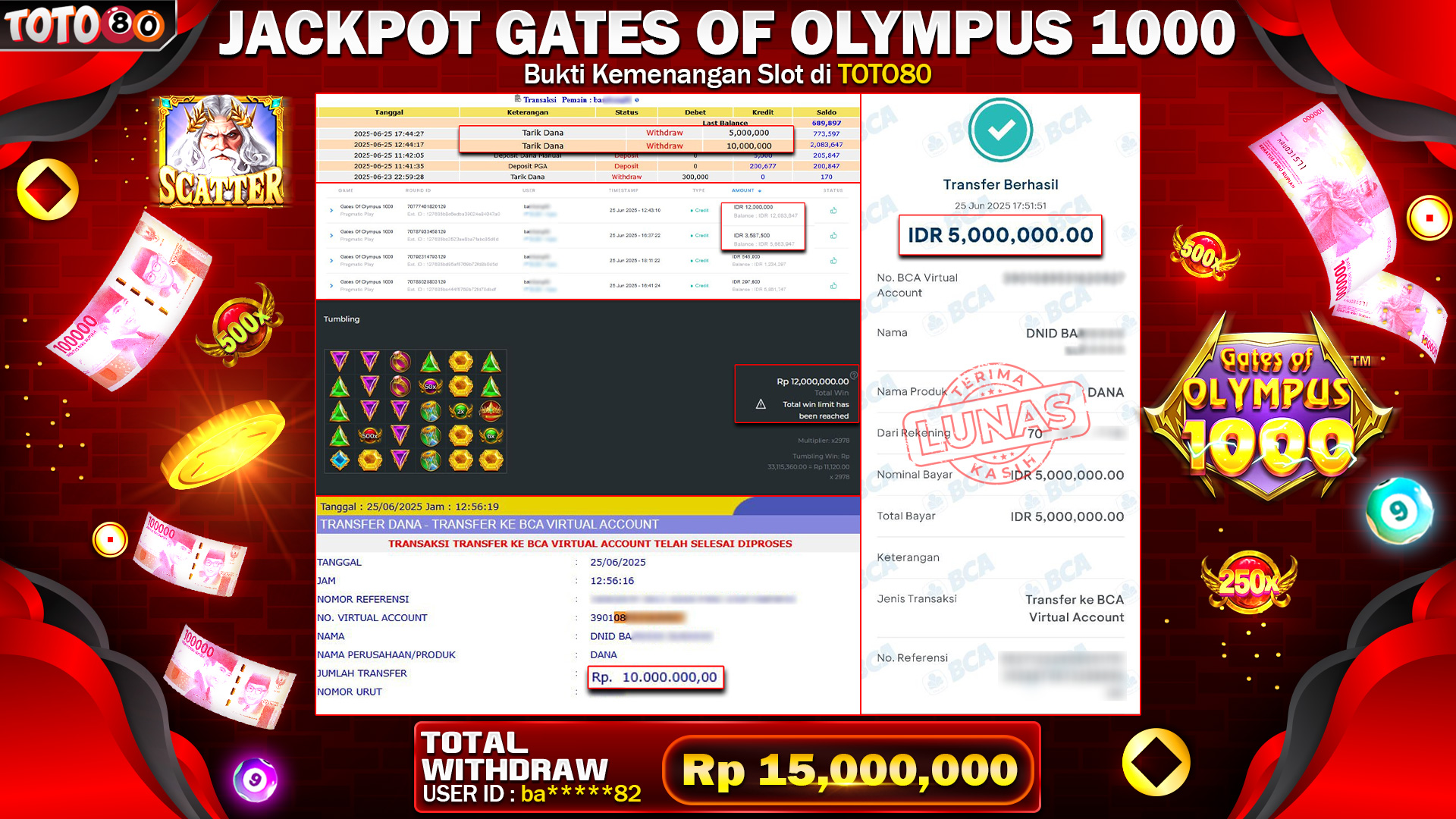 🎉 TOTO80 – JACKPOT SLOT GATES OF OLYMPUS 1000 RP.15,000,000,- TELAH DIBAYARKAN!🎉