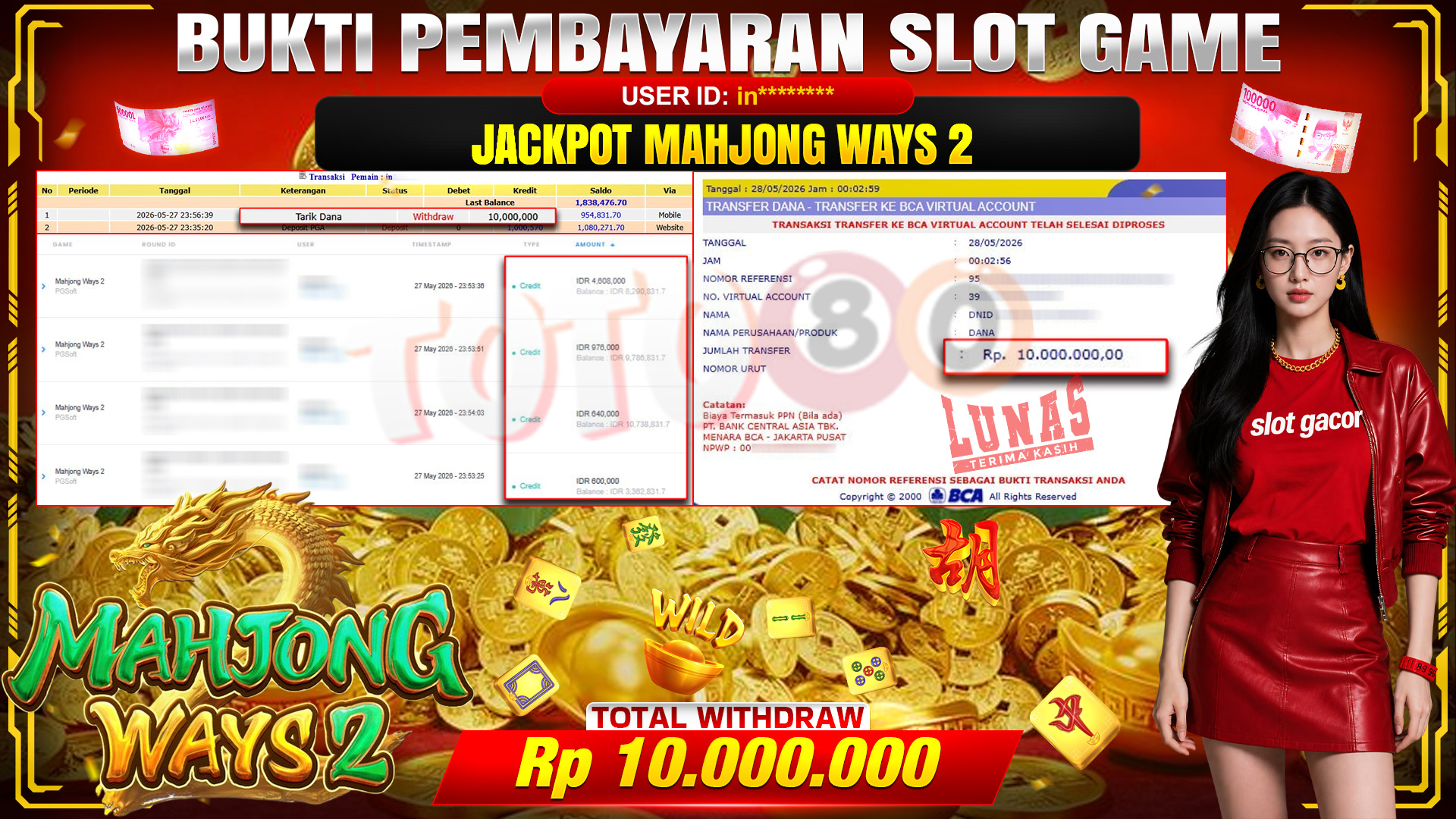 💰🎉 TOTO80 – JACKPOT SLOT MAHJONG  WAYS 2 RP. 10,000,000,-  TELAH DIBAYARKAN!💰🎉