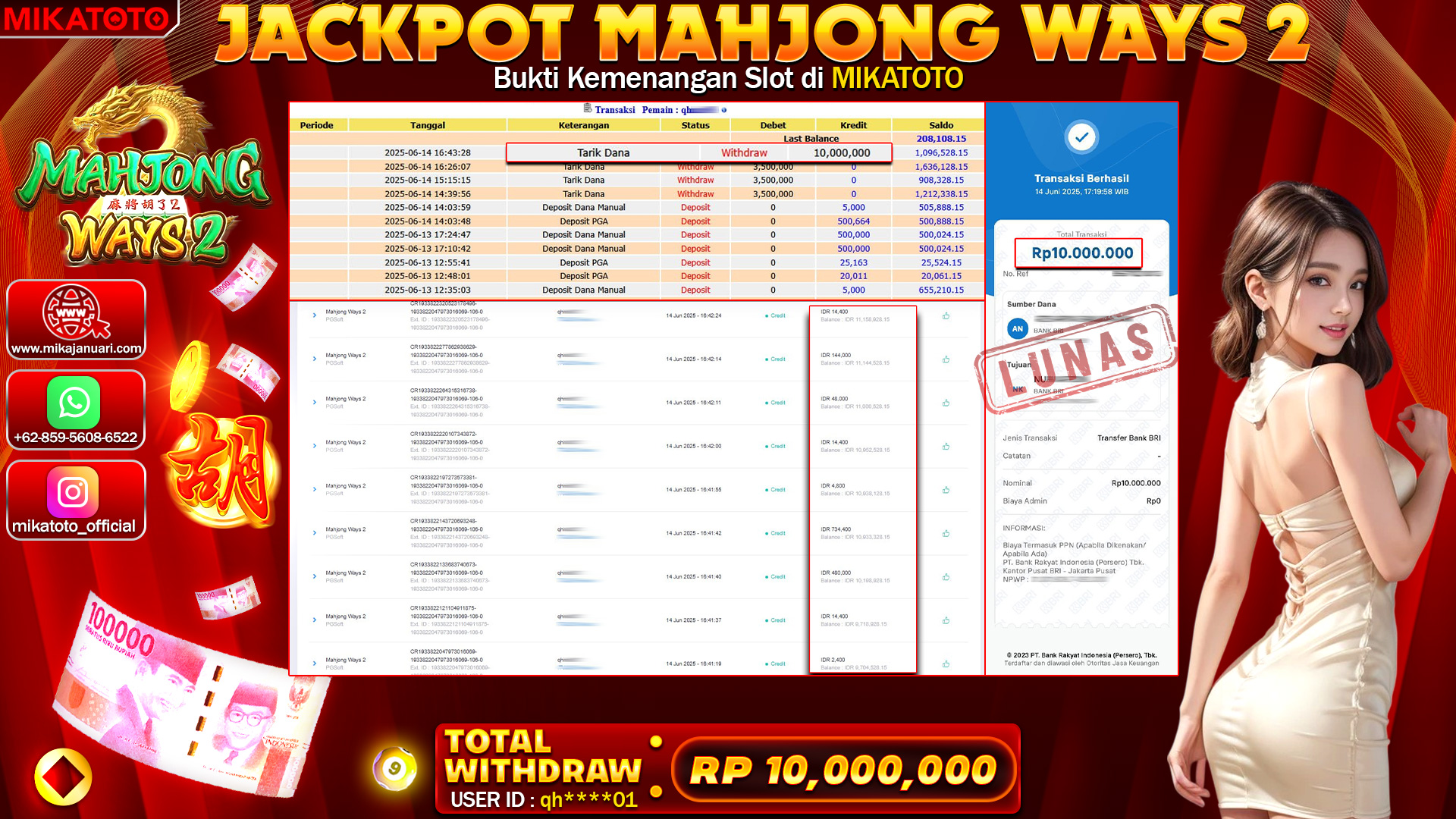 🏆 SELAMAT KEPADA PEMENANG JACKPOT DI Mahjong Ways 2 10,000,000🏆