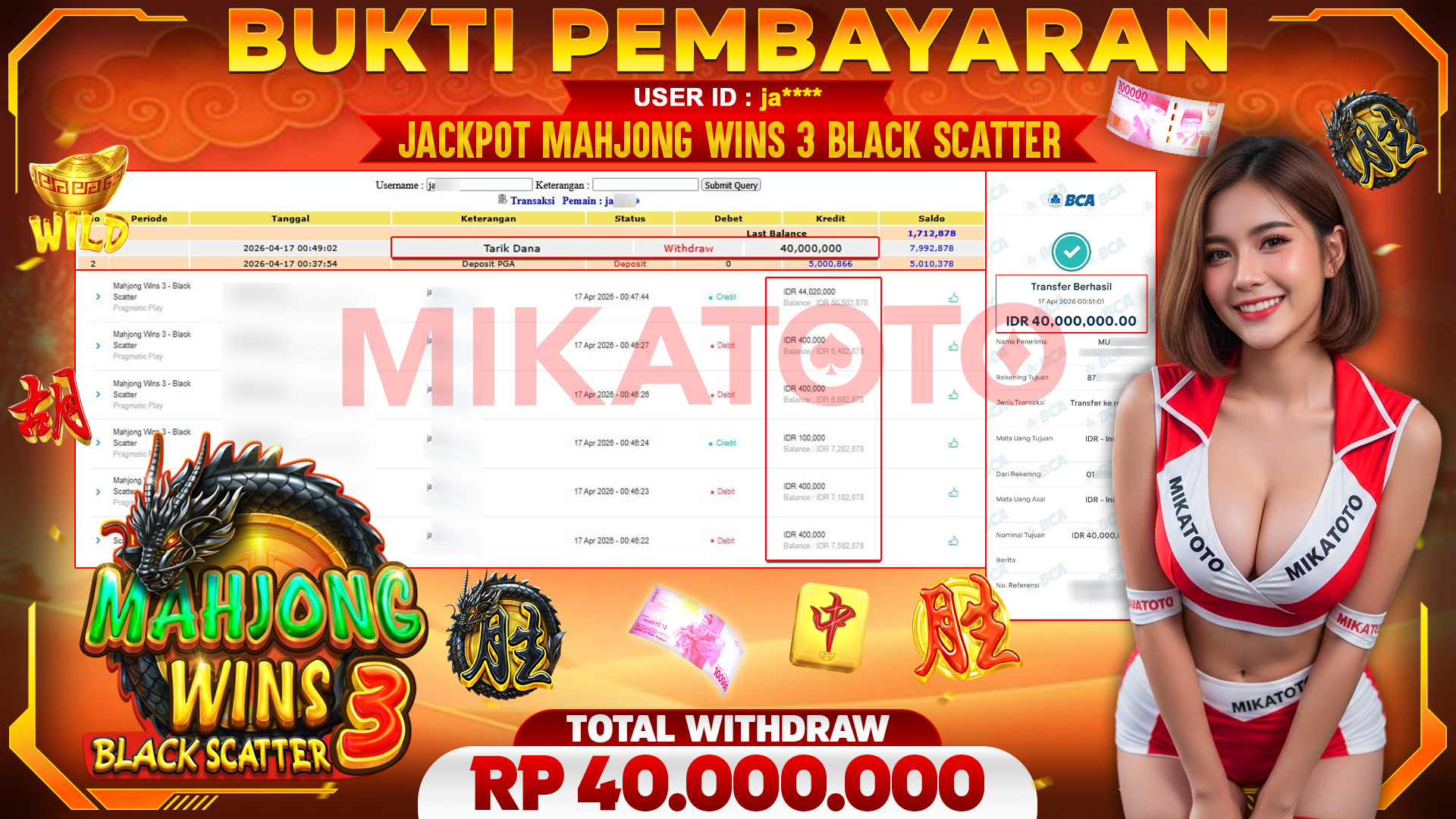 🏆 SELAMAT KEPADA PEMENANG JACKPOT DI Mahjong Wins 3 Black Scatter - Pragmatic Play 40,000,000🏆
