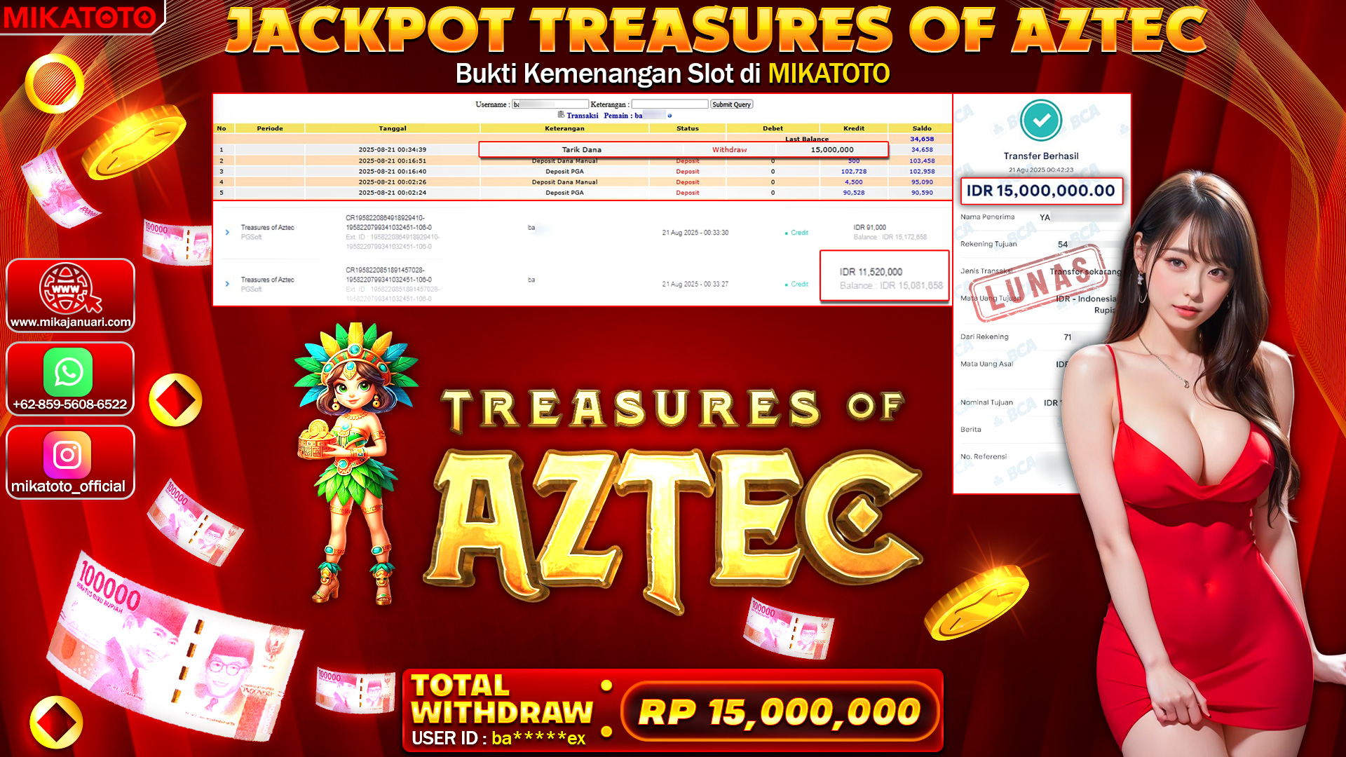🏆 SELAMAT KEPADA PEMENANG JACKPOT DI Treasures of Aztec 15,000,000🏆